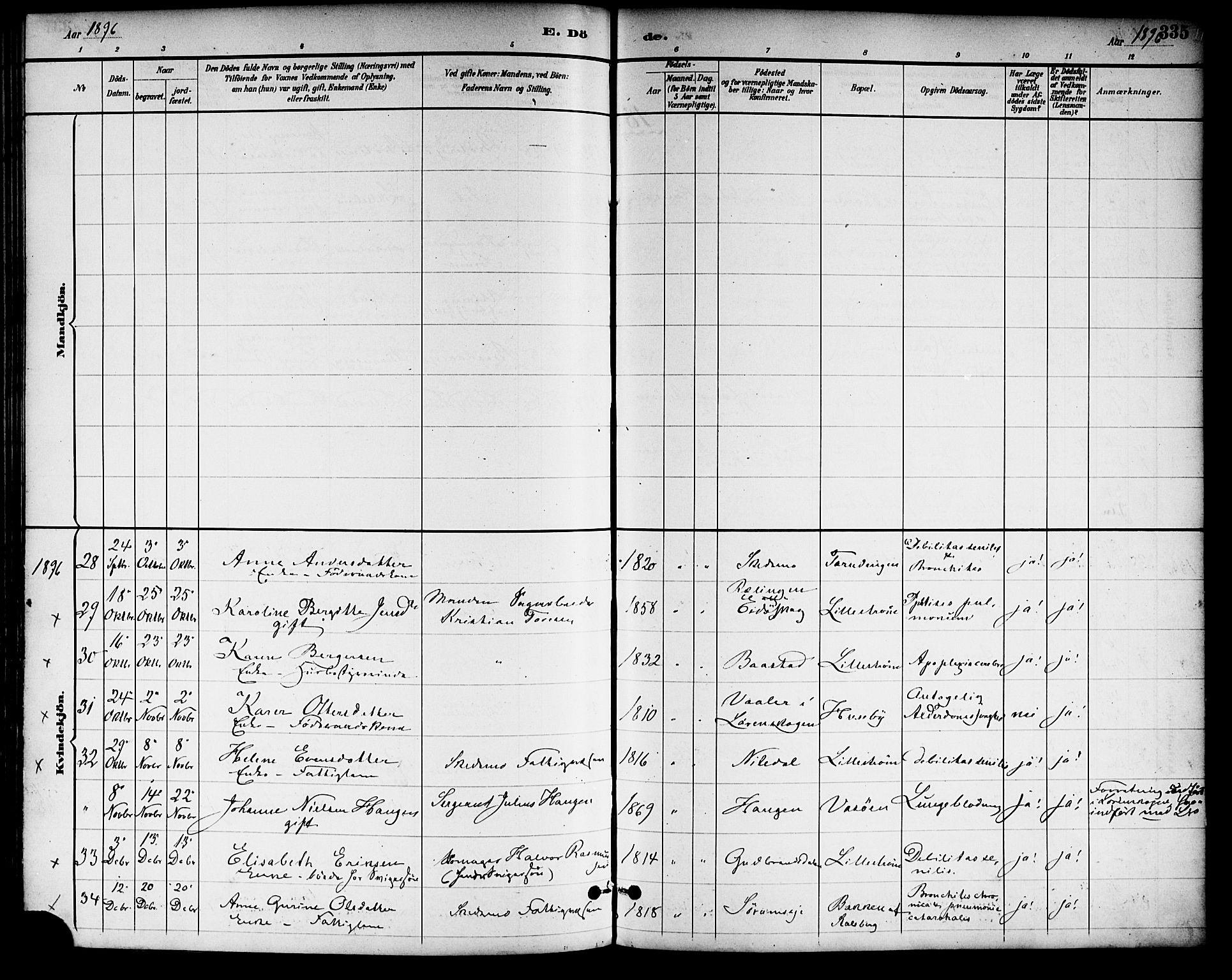 Skedsmo prestekontor Kirkebøker, SAO/A-10033a/F/Fa/L0014: Parish register (official) no. I 14, 1892-1901, p. 335