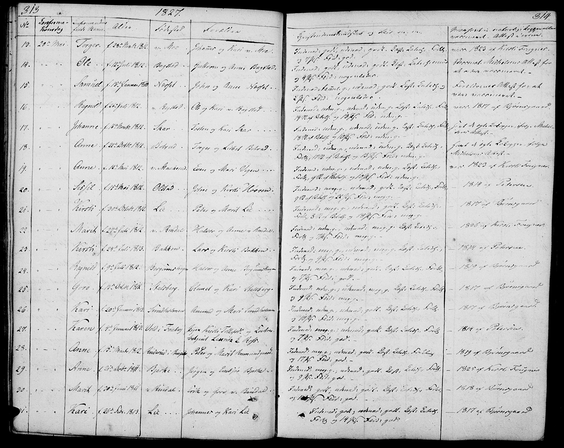 Øyer prestekontor, SAH/PREST-084/H/Ha/Haa/L0004: Parish register (official) no. 4, 1824-1841, p. 313-314