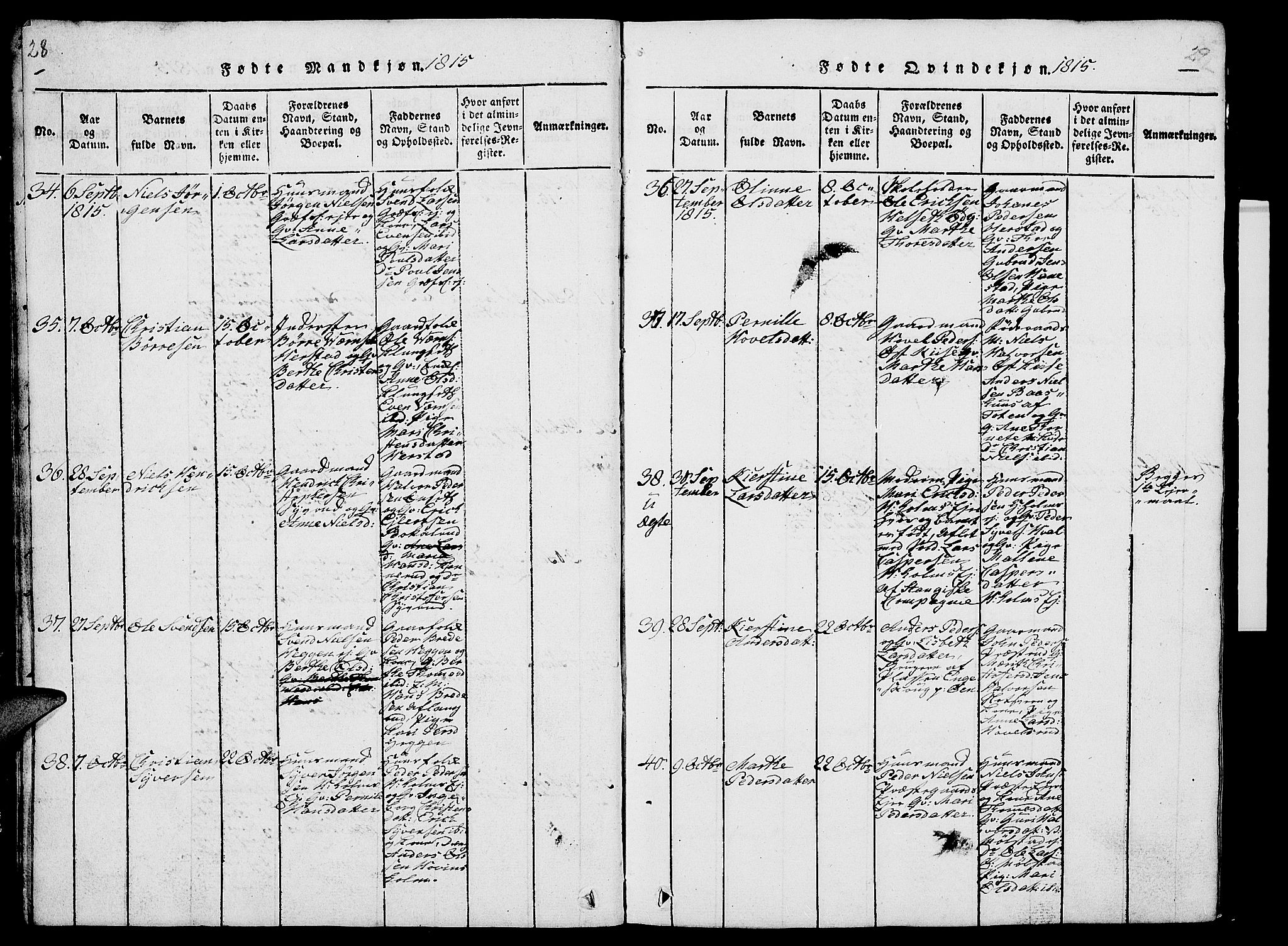 Nes prestekontor, Hedmark, AV/SAH-PREST-020/L/La/L0003: Parish register (copy) no. 3, 1814-1831, p. 28-29