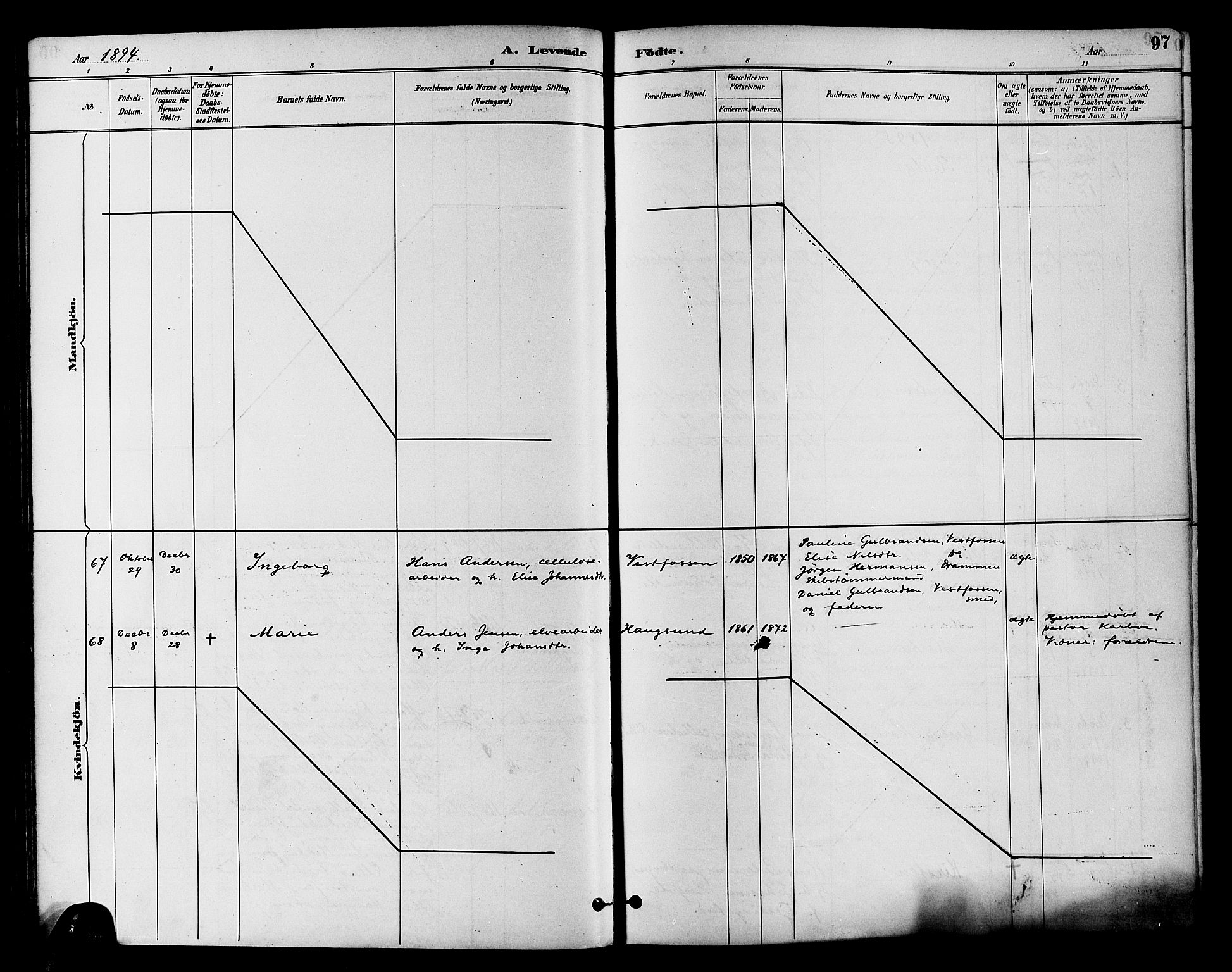 Eiker kirkebøker, SAKO/A-4/F/Fb/L0002: Parish register (official) no. II 2, 1889-1896, p. 97