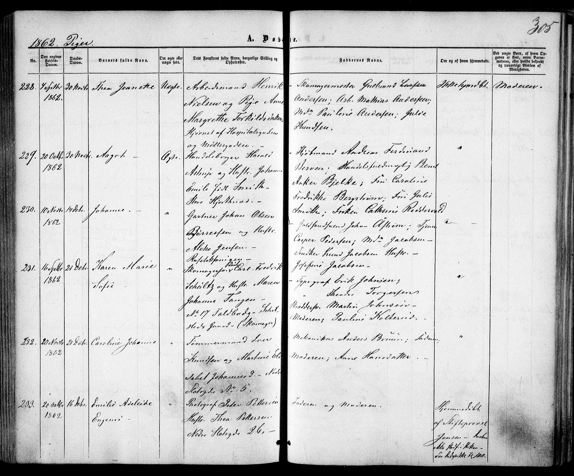 Trefoldighet prestekontor Kirkebøker, AV/SAO-A-10882/F/Fa/L0001: Parish register (official) no. I 1, 1858-1863, p. 305