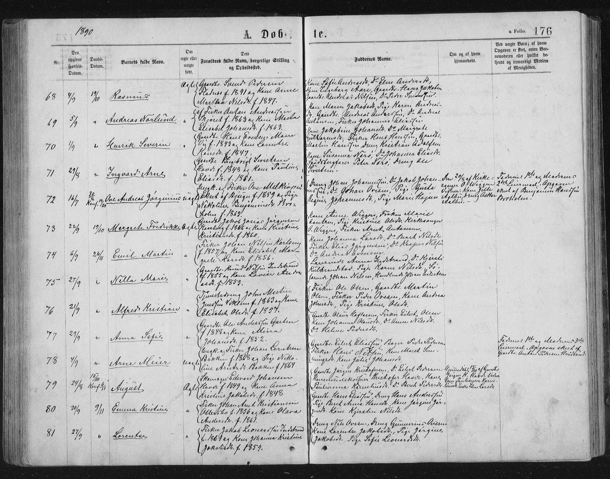 Ministerialprotokoller, klokkerbøker og fødselsregistre - Sør-Trøndelag, SAT/A-1456/659/L0745: Parish register (copy) no. 659C02, 1869-1892, p. 176