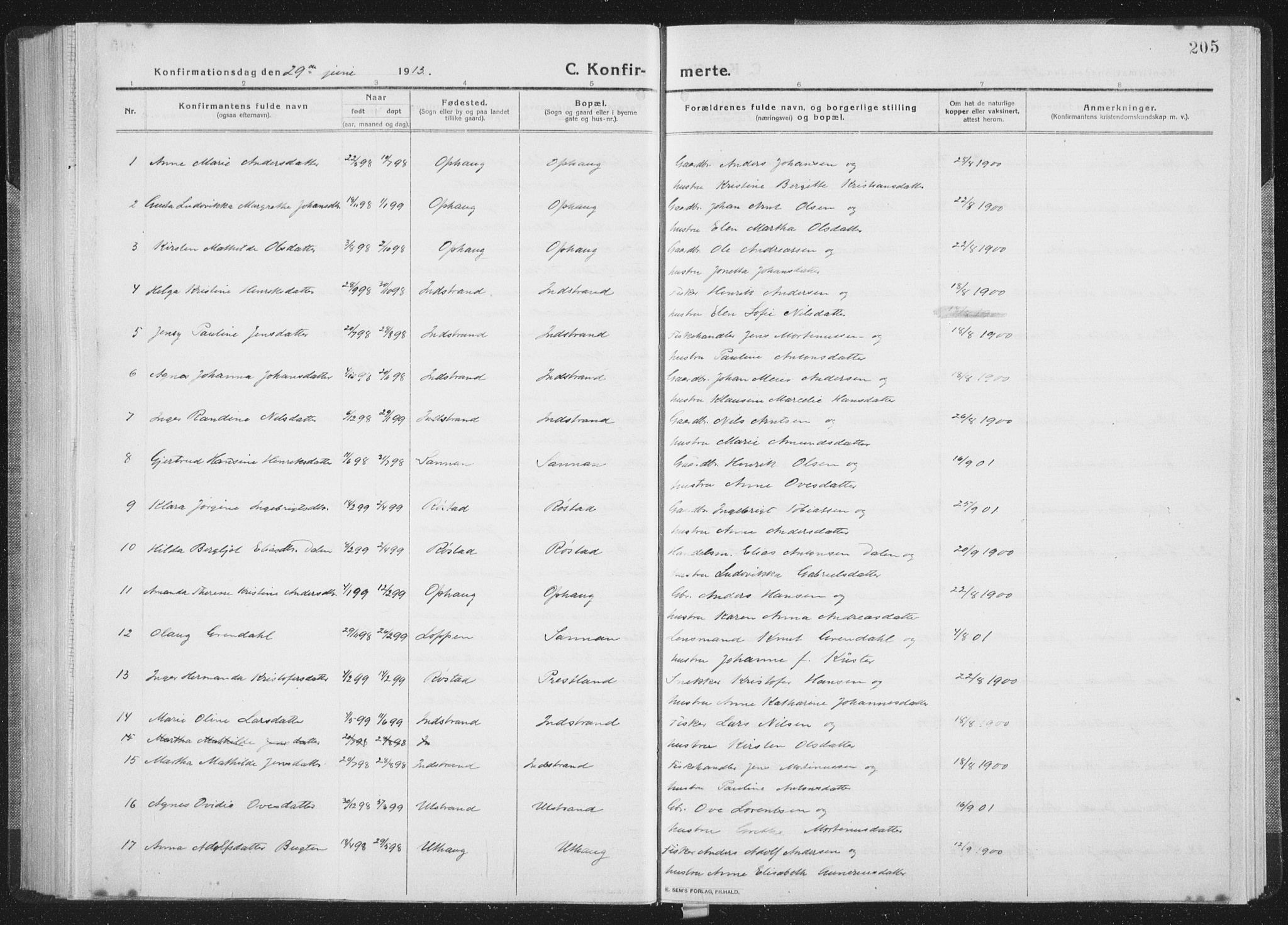 Ministerialprotokoller, klokkerbøker og fødselsregistre - Sør-Trøndelag, SAT/A-1456/659/L0747: Parish register (copy) no. 659C04, 1913-1938, p. 205