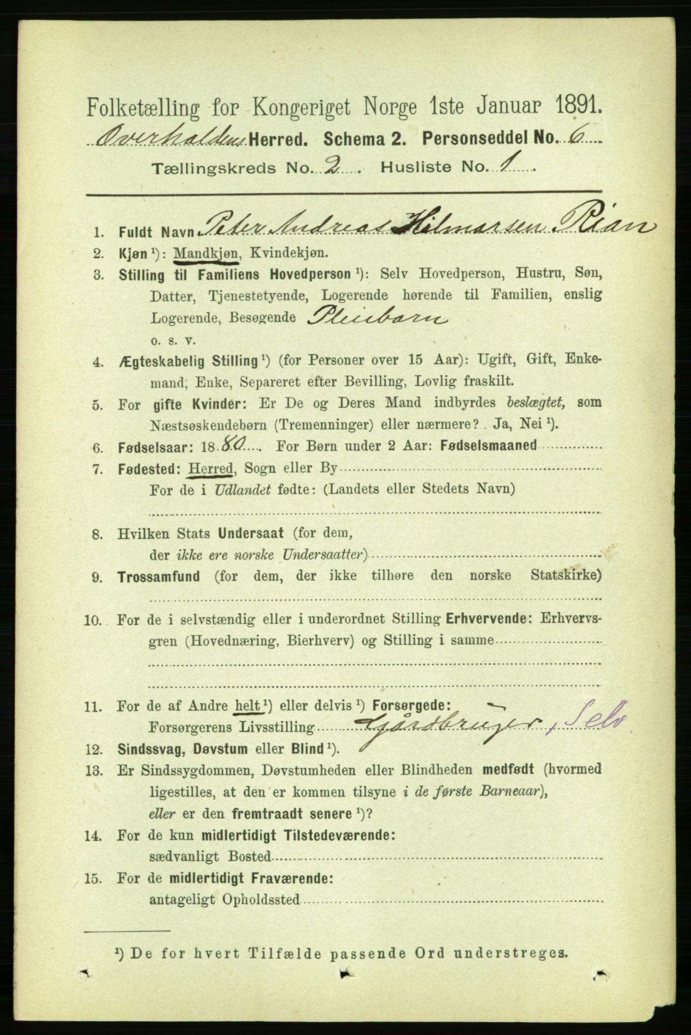 RA, 1891 census for 1744 Overhalla, 1891, p. 454