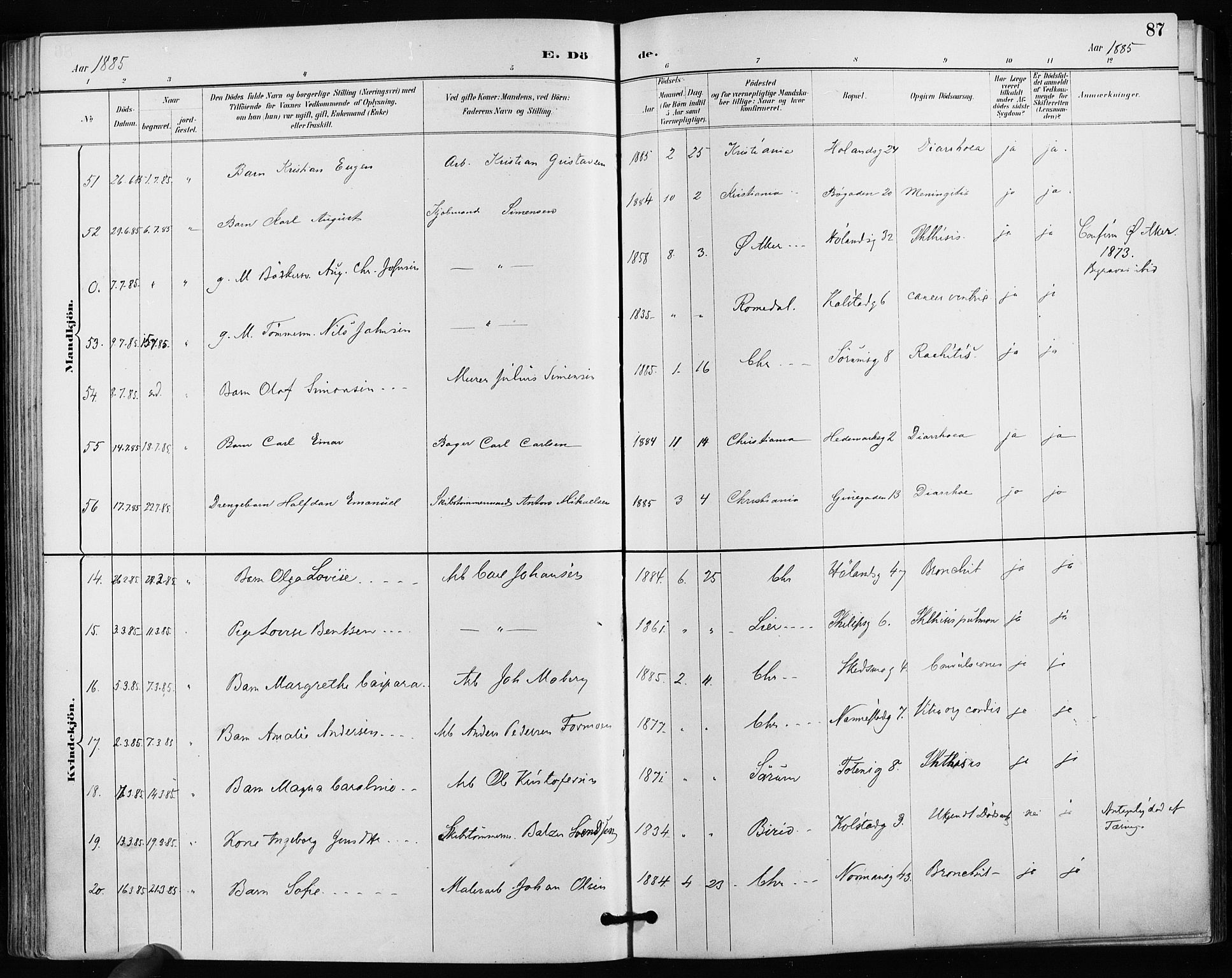 Kampen prestekontor Kirkebøker, AV/SAO-A-10853/F/Fa/L0004: Parish register (official) no. I 4, 1885-1892, p. 87