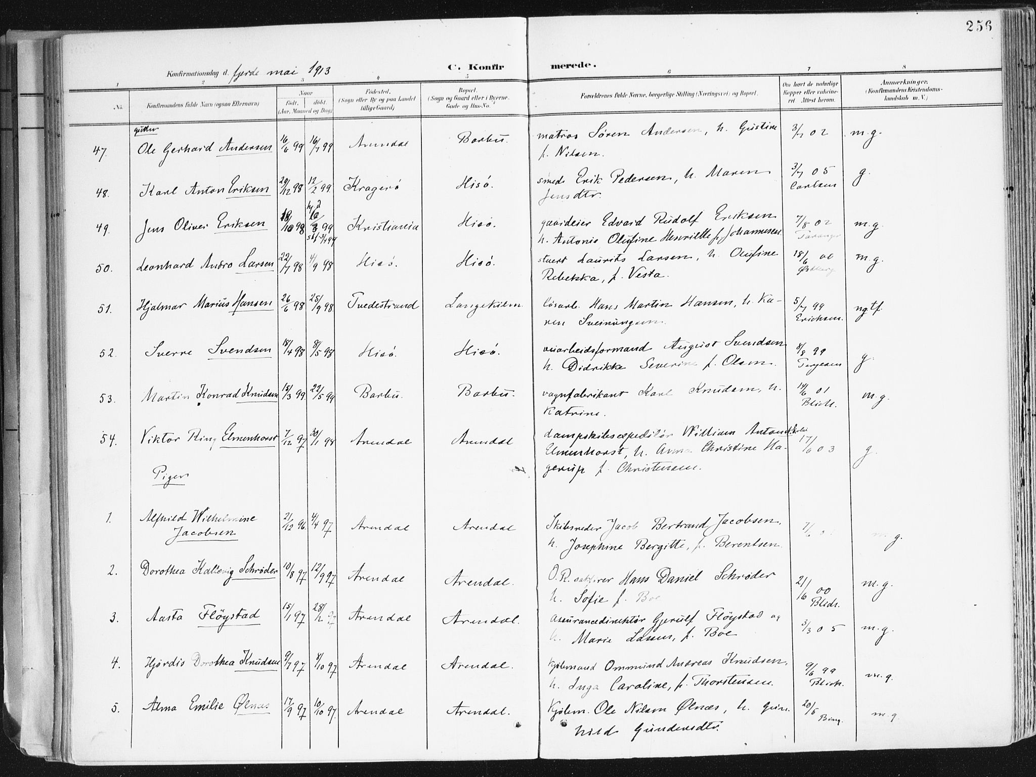 Arendal sokneprestkontor, Trefoldighet, AV/SAK-1111-0040/F/Fa/L0010: Parish register (official) no. A 10, 1900-1919, p. 256