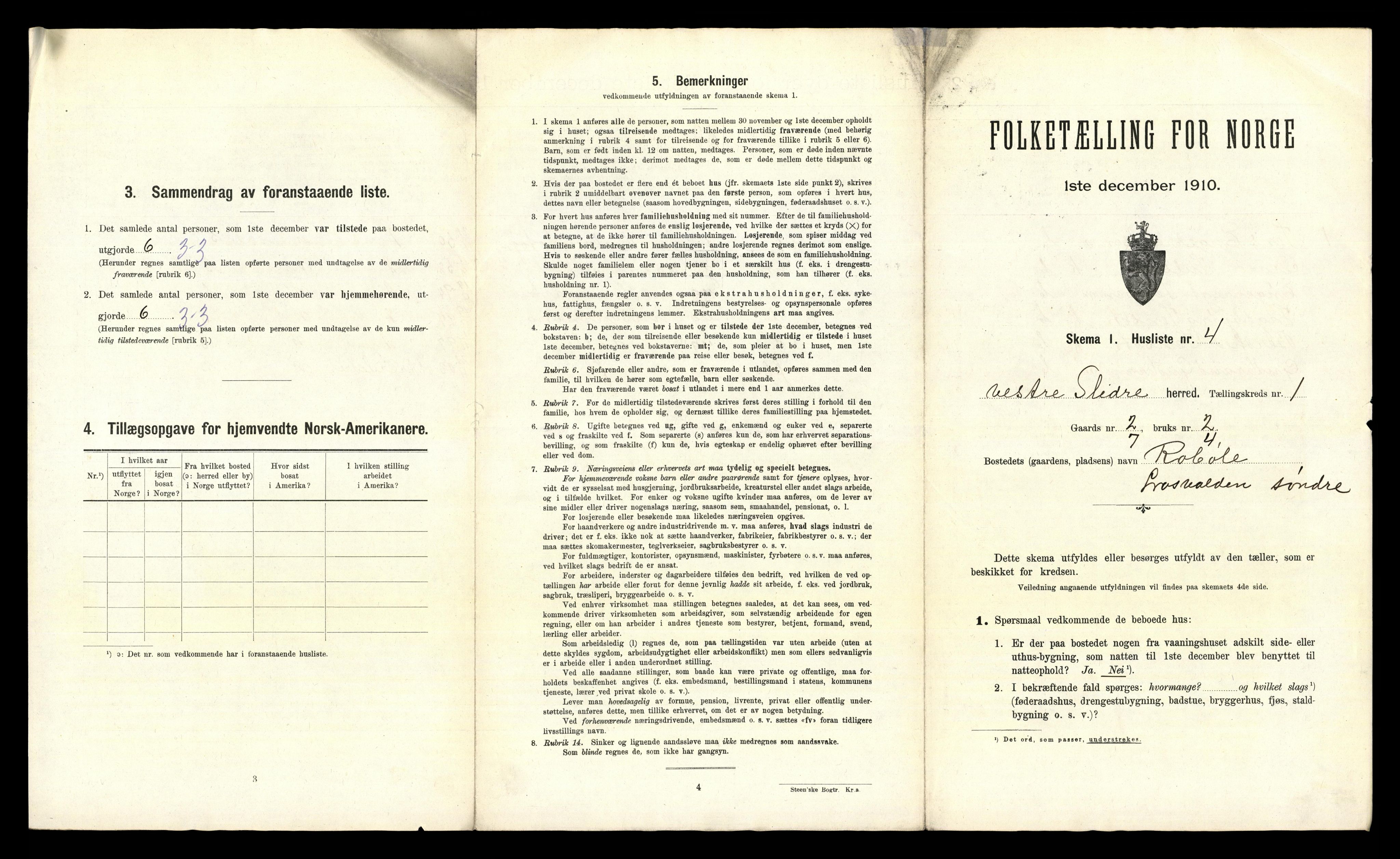 RA, 1910 census for Vestre Slidre, 1910, p. 51