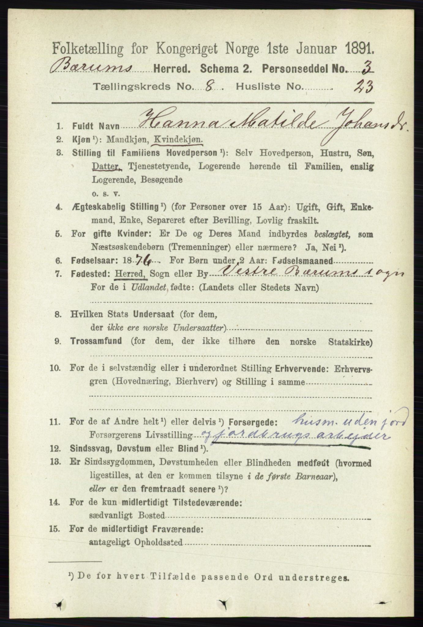 RA, 1891 census for 0219 Bærum, 1891, p. 4666