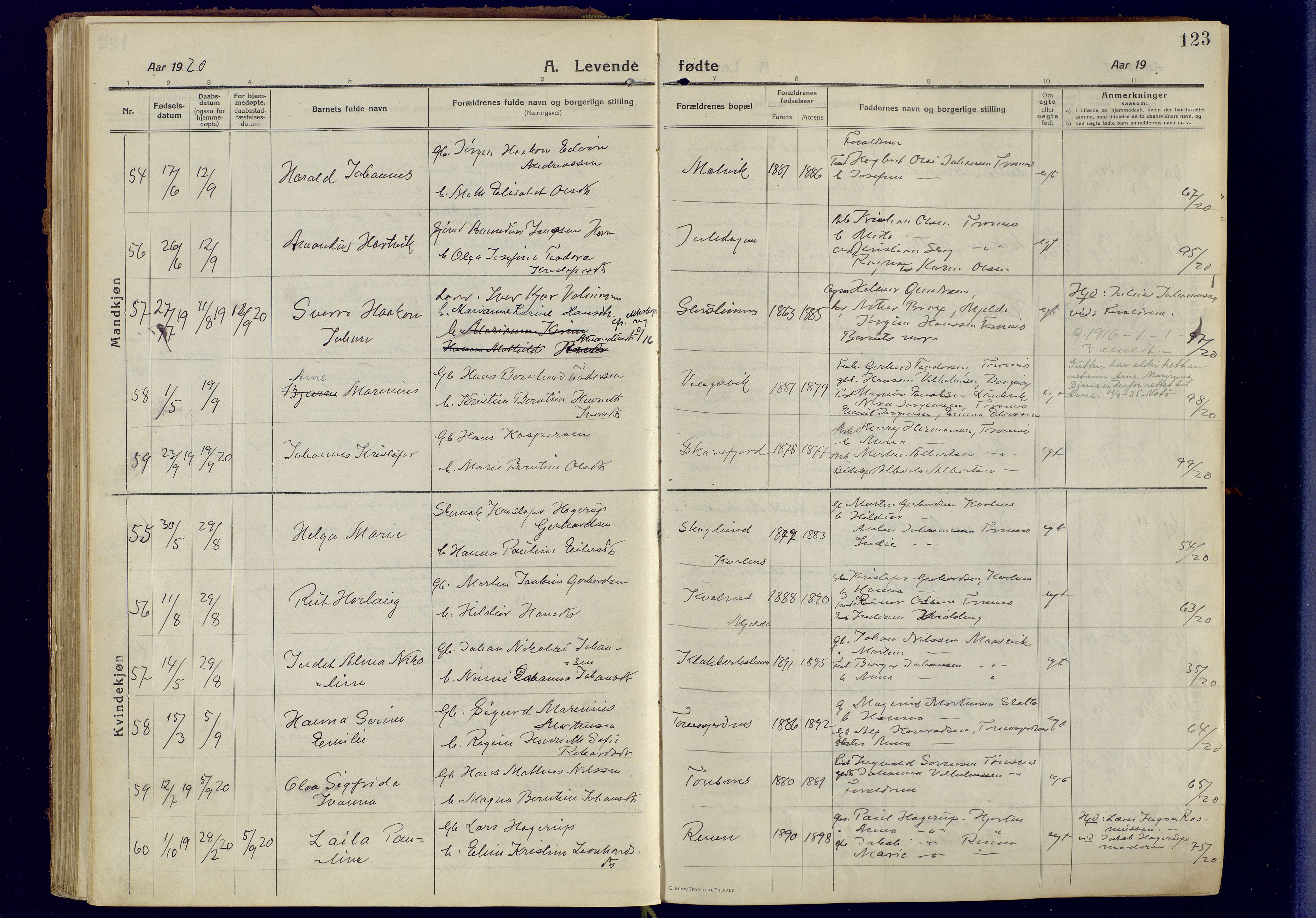 Tromsøysund sokneprestkontor, AV/SATØ-S-1304/G/Ga/L0008kirke: Parish register (official) no. 8, 1914-1922, p. 123