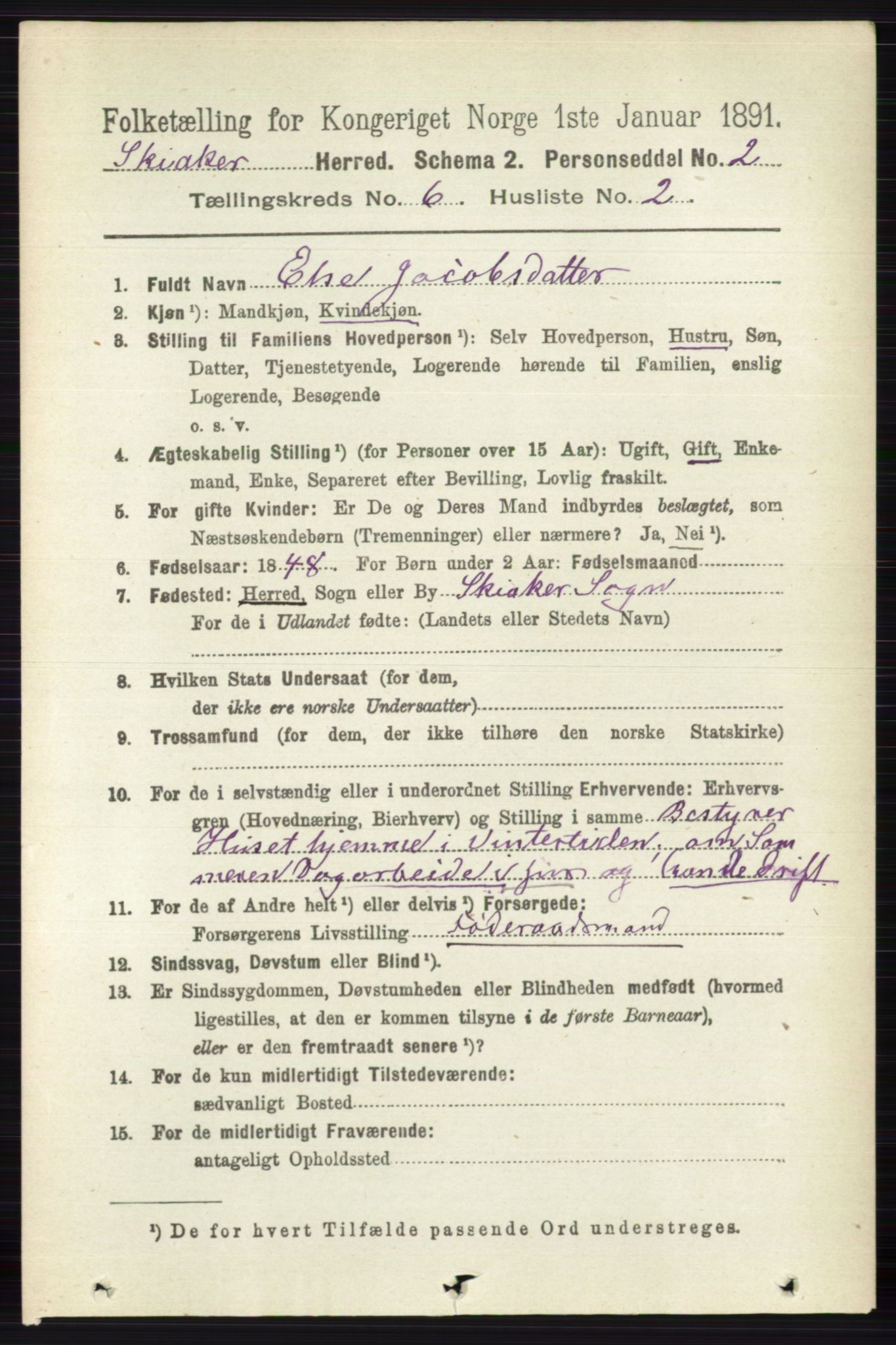 RA, 1891 census for 0513 Skjåk, 1891, p. 2025