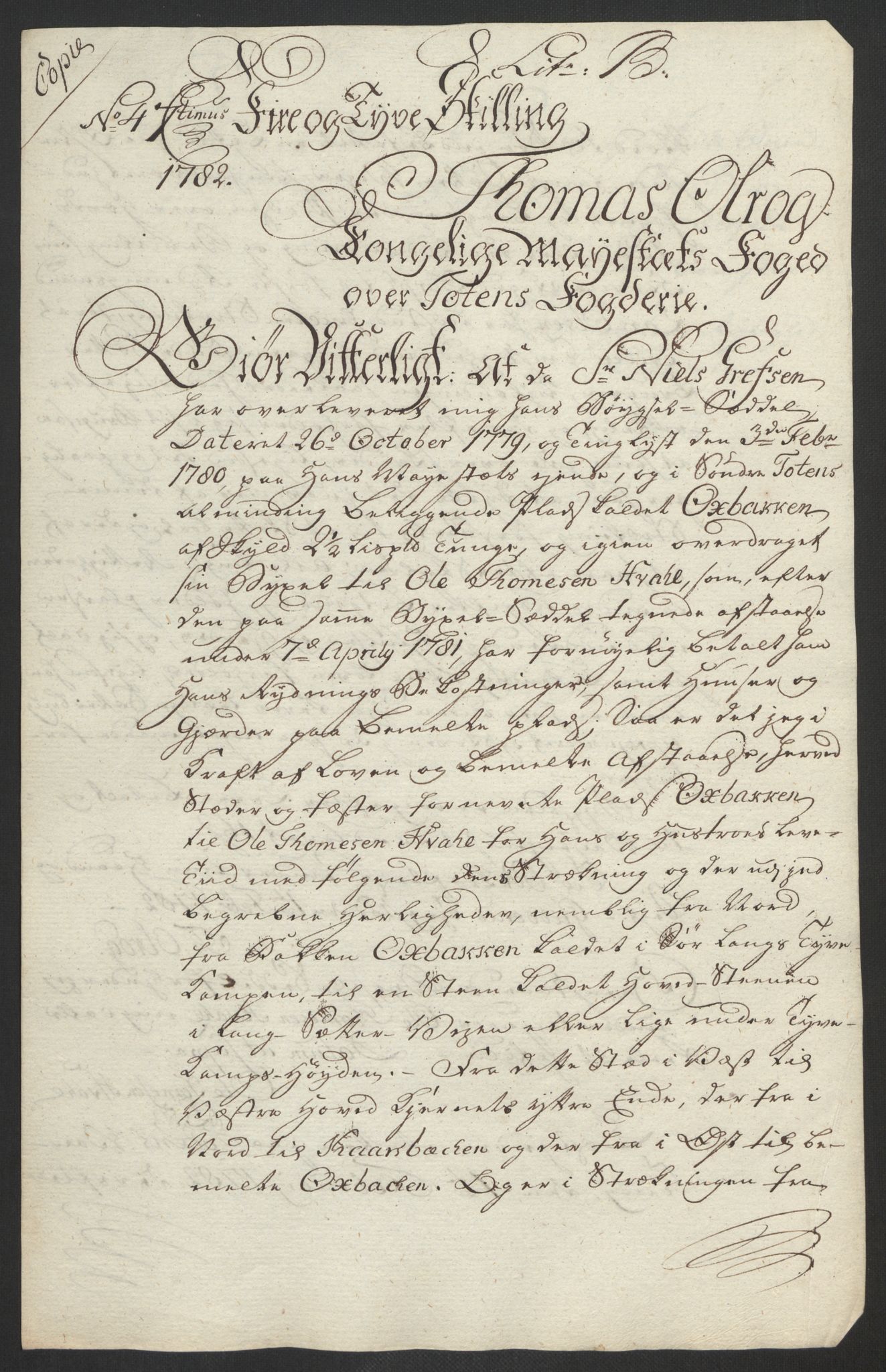 Rentekammeret inntil 1814, Reviderte regnskaper, Fogderegnskap, AV/RA-EA-4092/R19/L1369: Fogderegnskap Toten, Hadeland og Vardal, 1782, p. 127