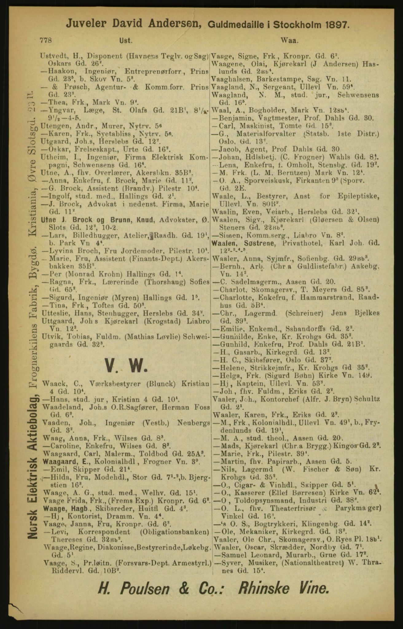 Kristiania/Oslo adressebok, PUBL/-, 1900, p. 778