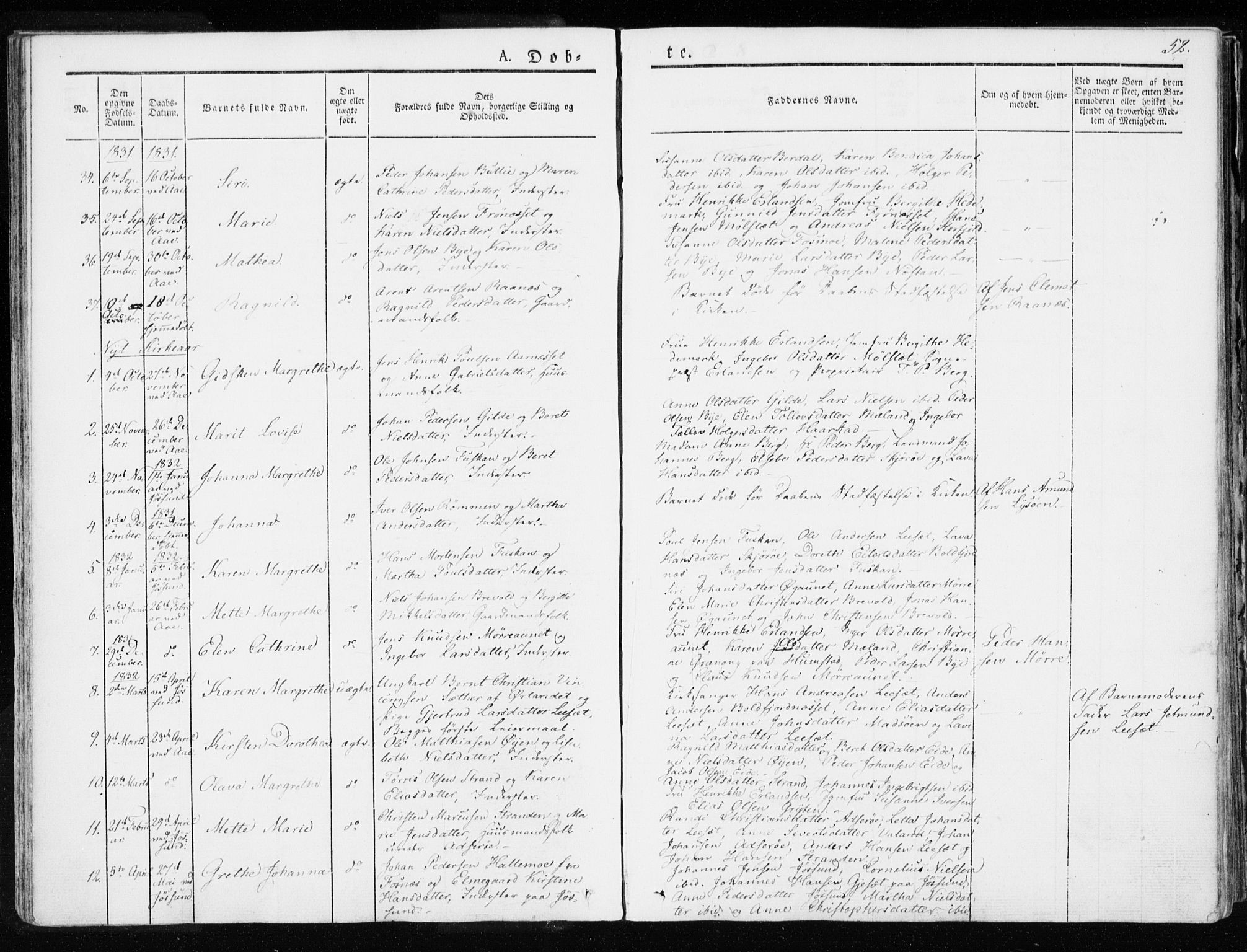 Ministerialprotokoller, klokkerbøker og fødselsregistre - Sør-Trøndelag, SAT/A-1456/655/L0676: Parish register (official) no. 655A05, 1830-1847, p. 52