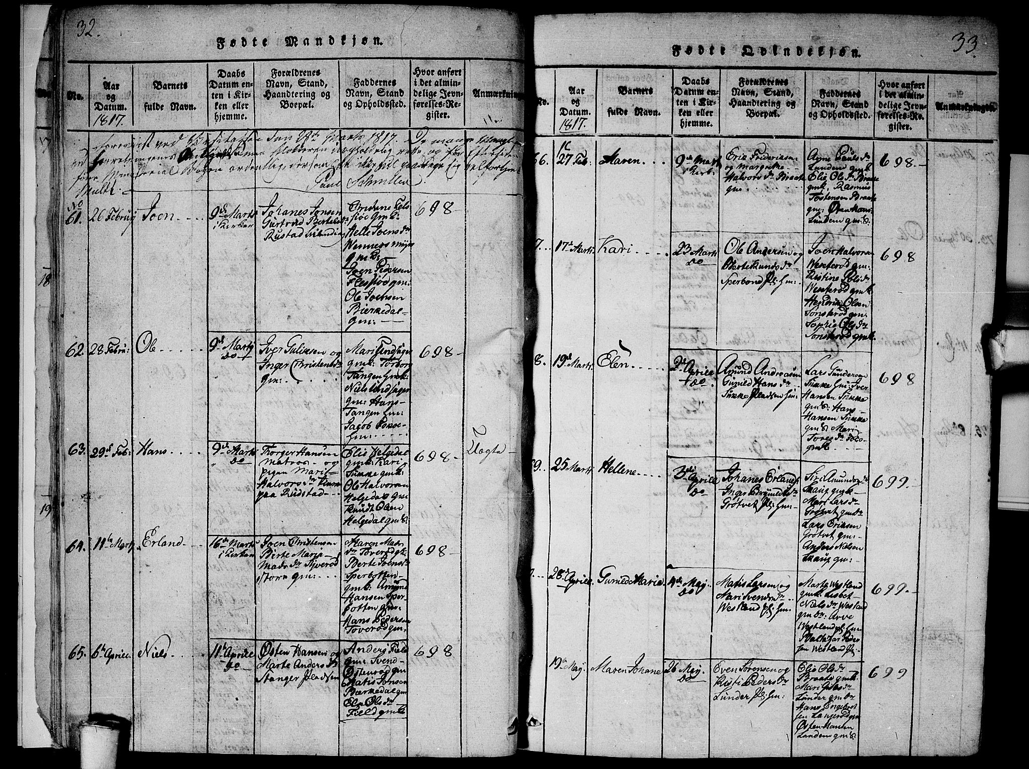 Våler prestekontor Kirkebøker, SAO/A-11083/G/Ga/L0001: Parish register (copy) no. I 1, 1815-1839, p. 32-33