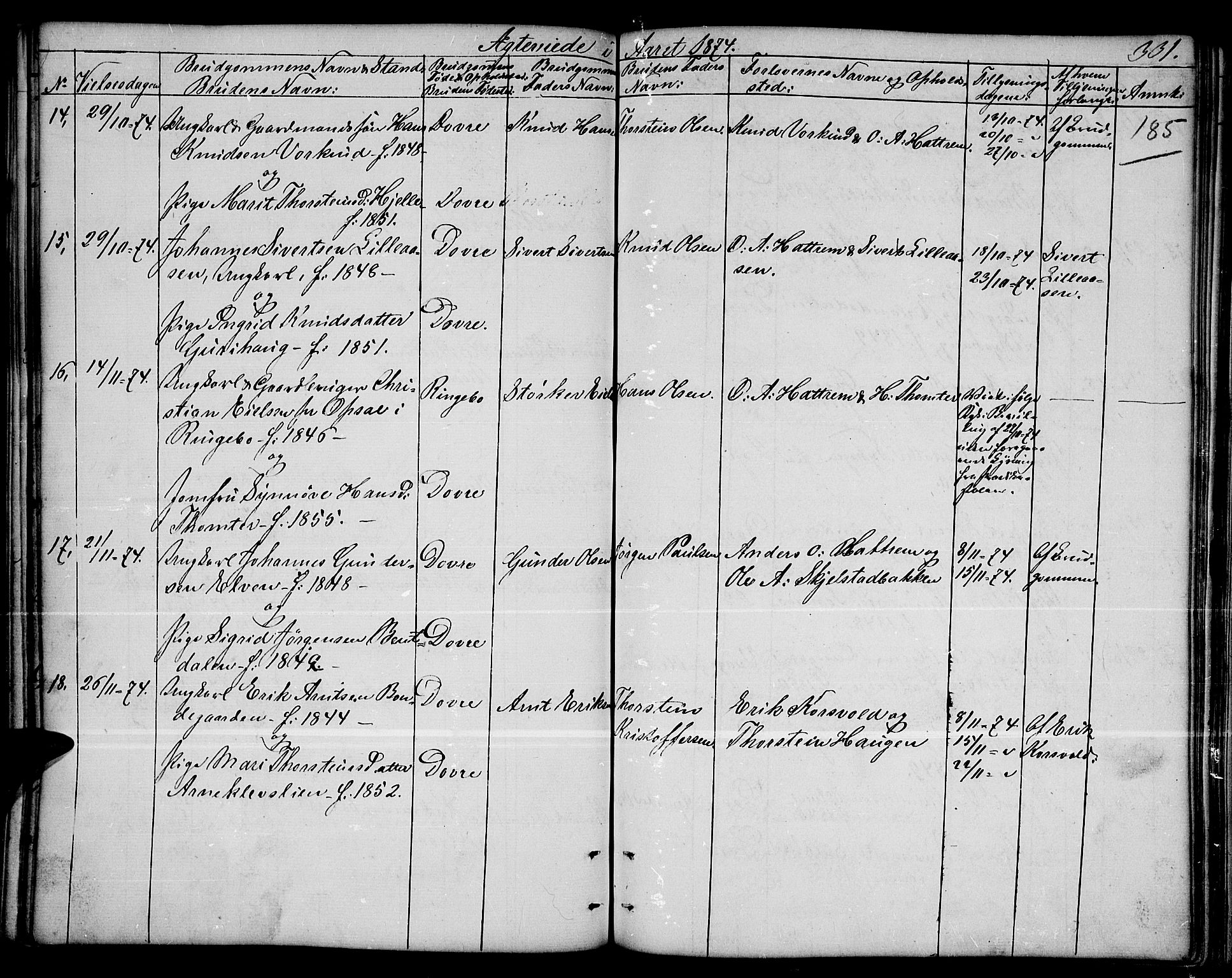 Dovre prestekontor, SAH/PREST-066/H/Ha/Hab/L0001: Parish register (copy) no. 1, 1862-1880, p. 331