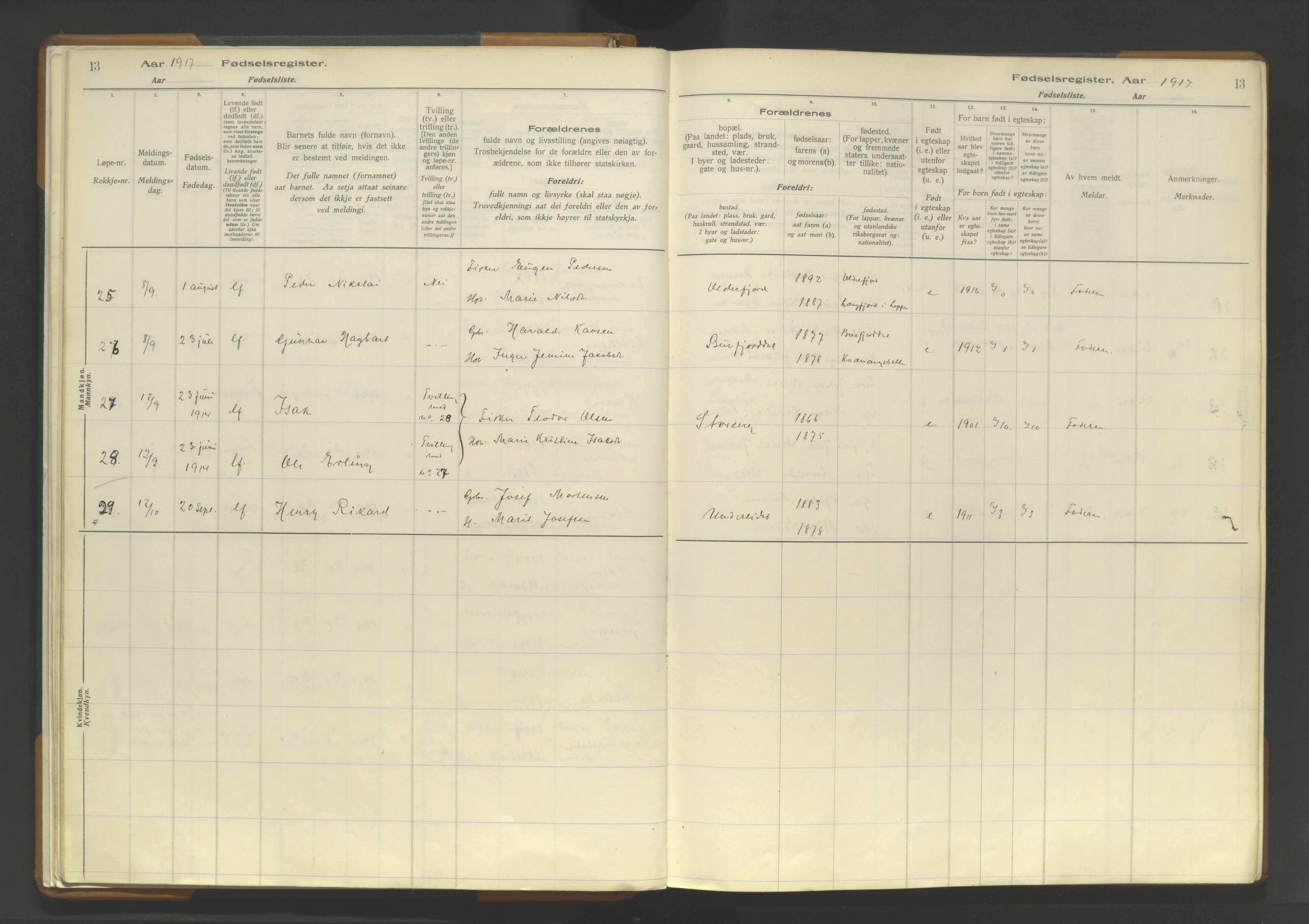 Skjervøy sokneprestkontor, AV/SATØ-S-1300/I/Ia/L0062: Birth register no. 62, 1916-1950, p. 13