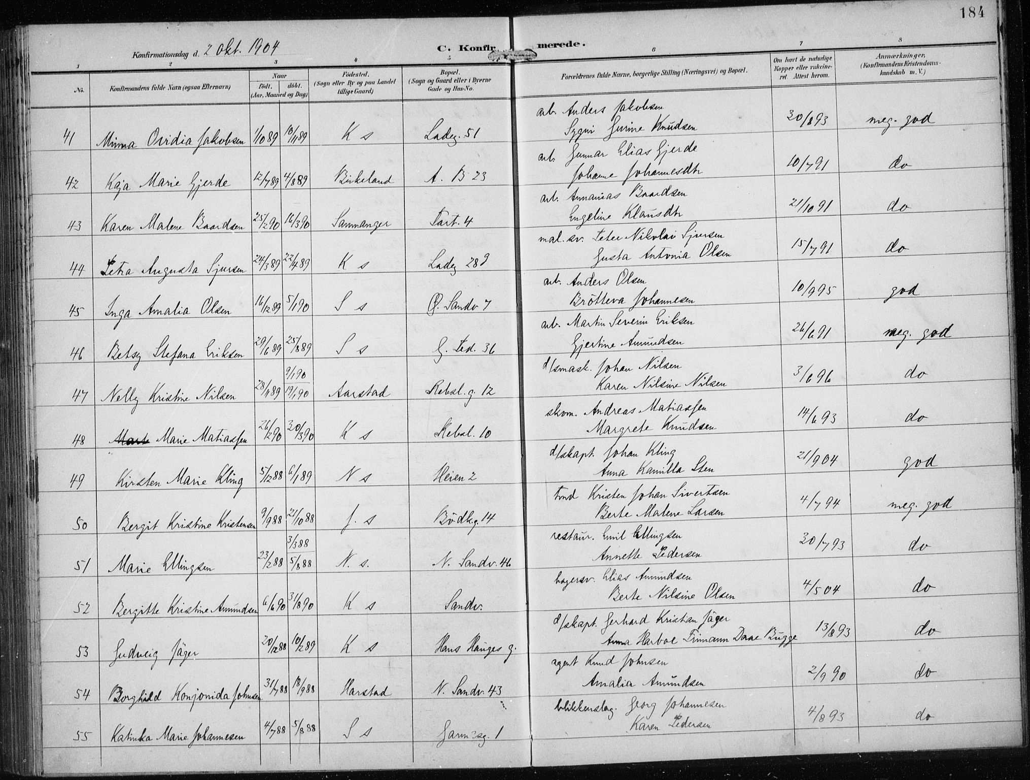 Sandviken Sokneprestembete, AV/SAB-A-77601/H/Ha/L0010: Parish register (official) no. C 1, 1895-1905, p. 184
