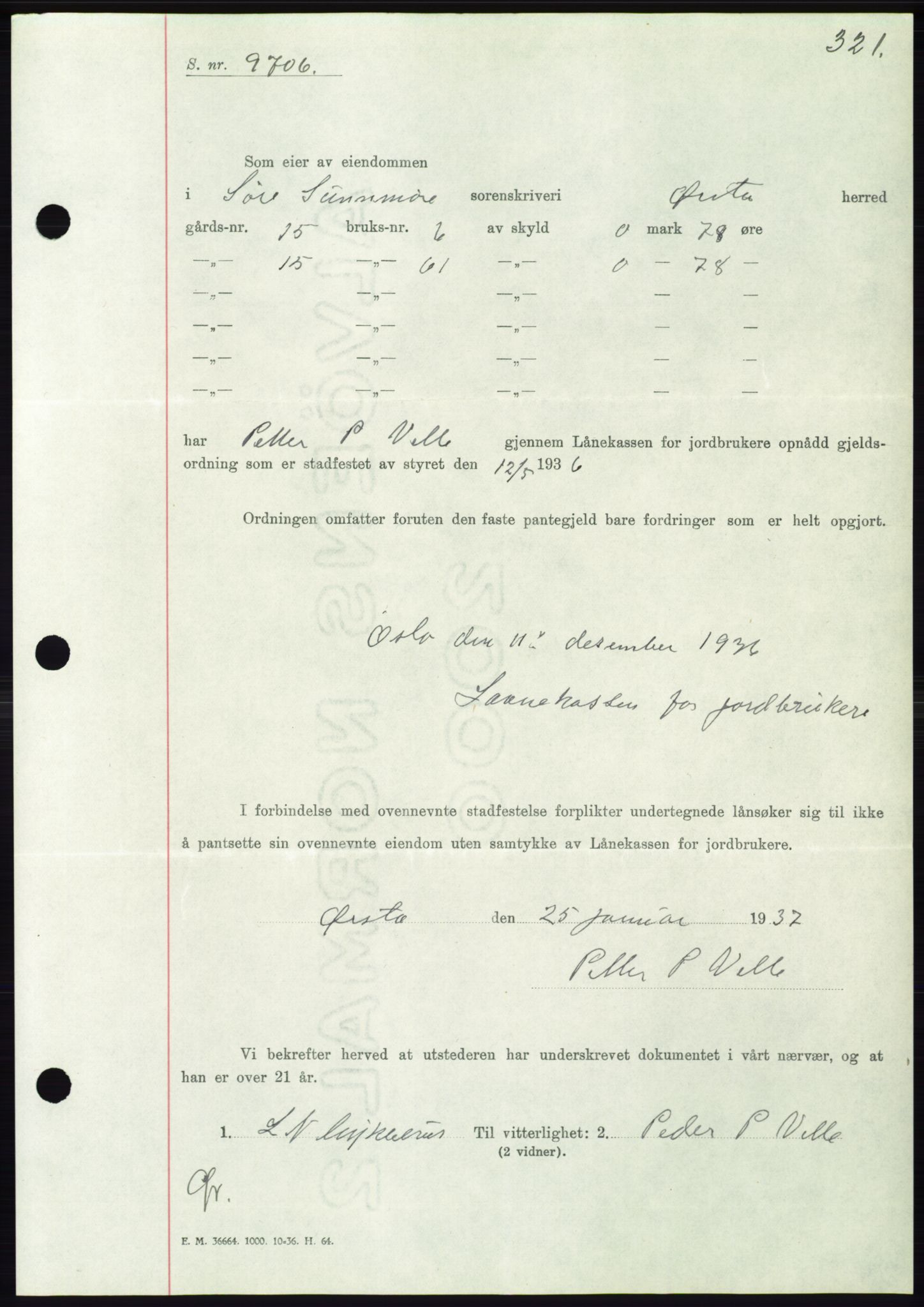 Søre Sunnmøre sorenskriveri, SAT/A-4122/1/2/2C/L0062: Mortgage book no. 56, 1936-1937, Diary no: : 199/1937