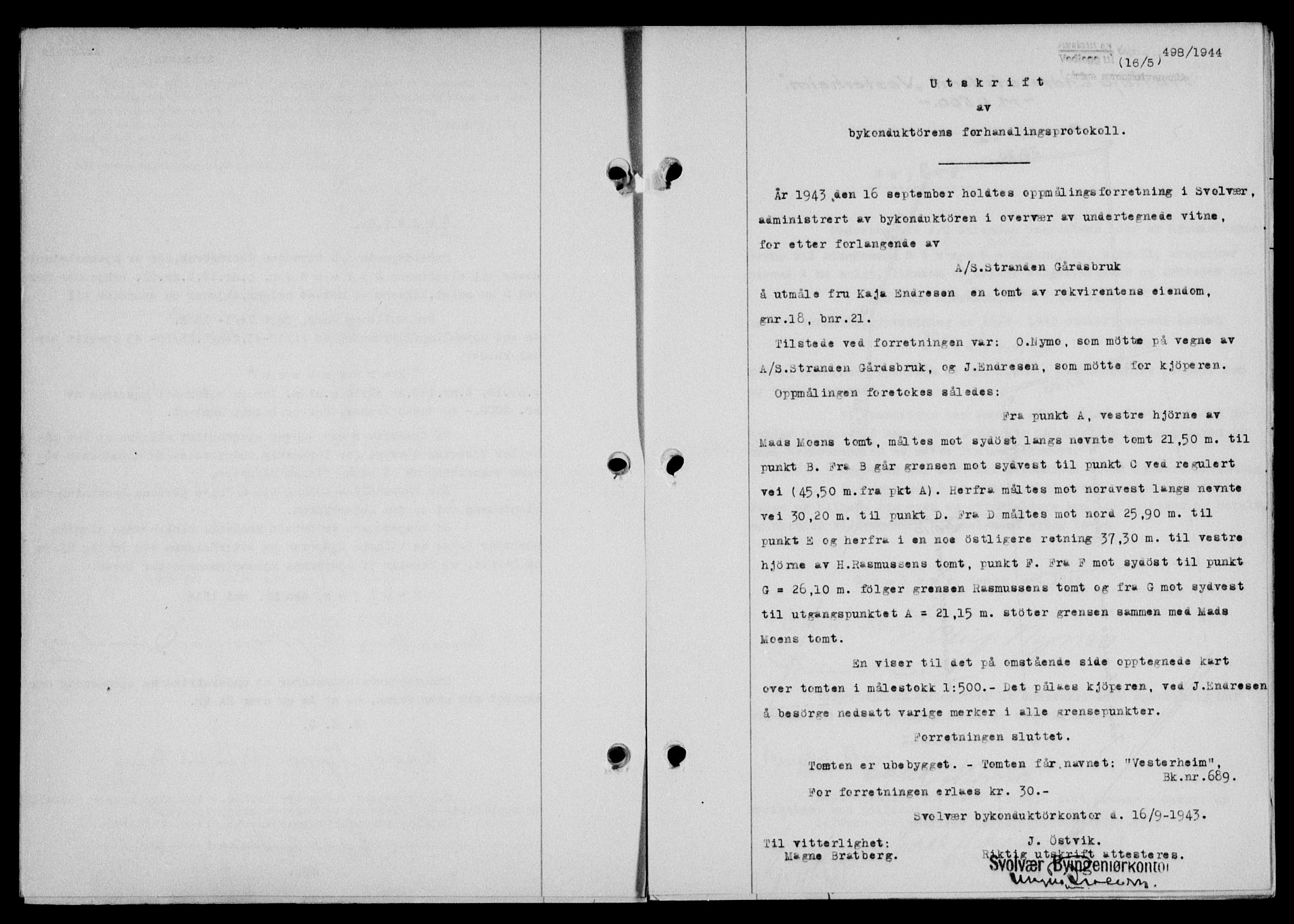 Lofoten sorenskriveri, SAT/A-0017/1/2/2C/L0012a: Mortgage book no. 12a, 1943-1944, Diary no: : 498/1944
