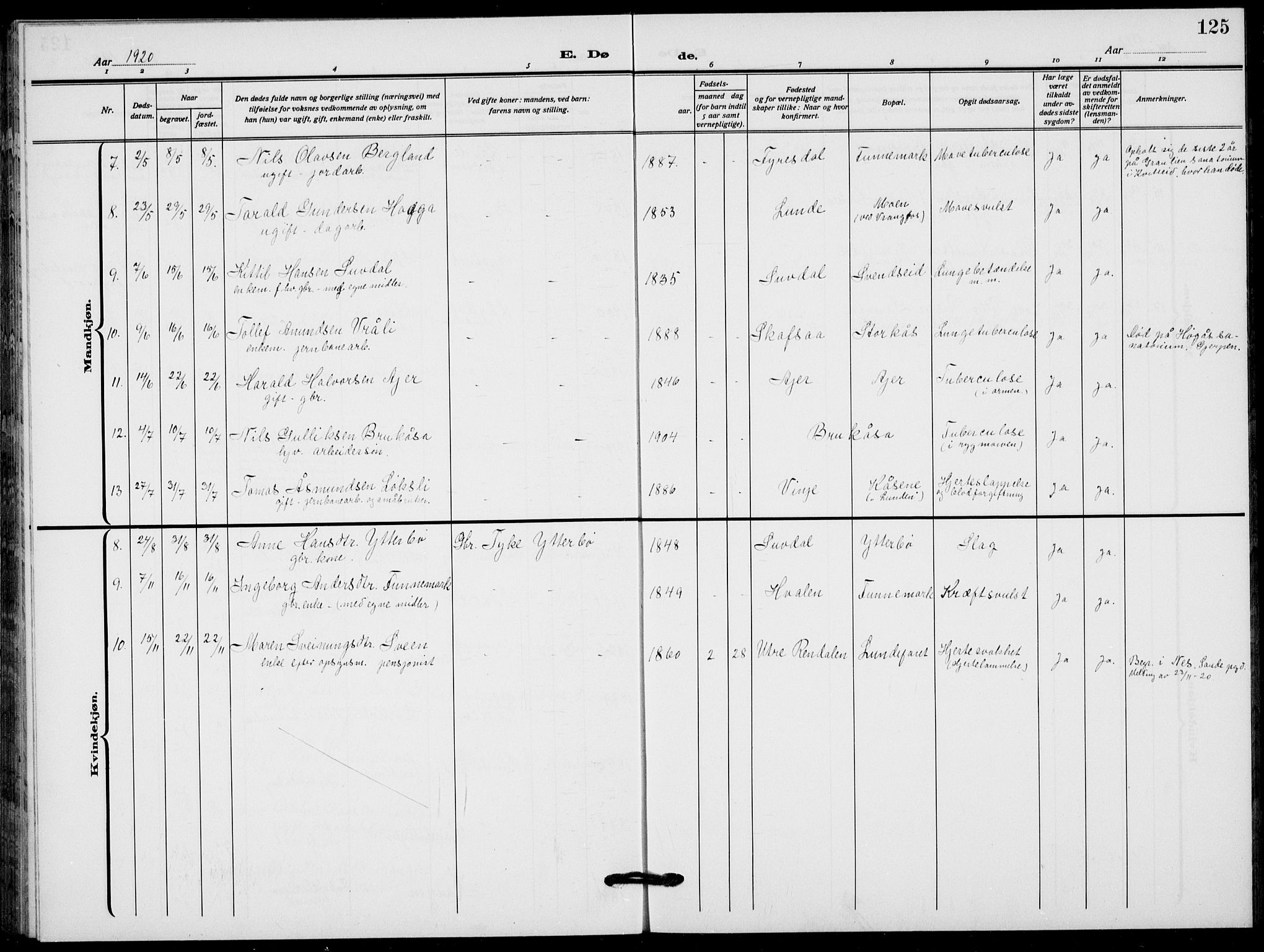 Lunde kirkebøker, SAKO/A-282/F/Fa/L0005: Parish register (official) no. I 5, 1914-1922, p. 125