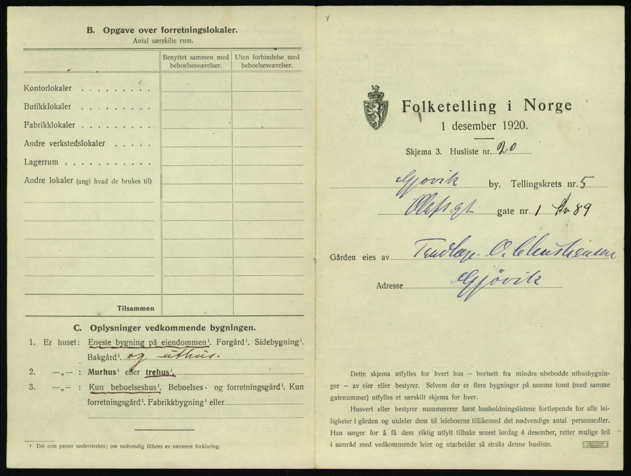 SAH, 1920 census for Gjøvik, 1920, p. 544