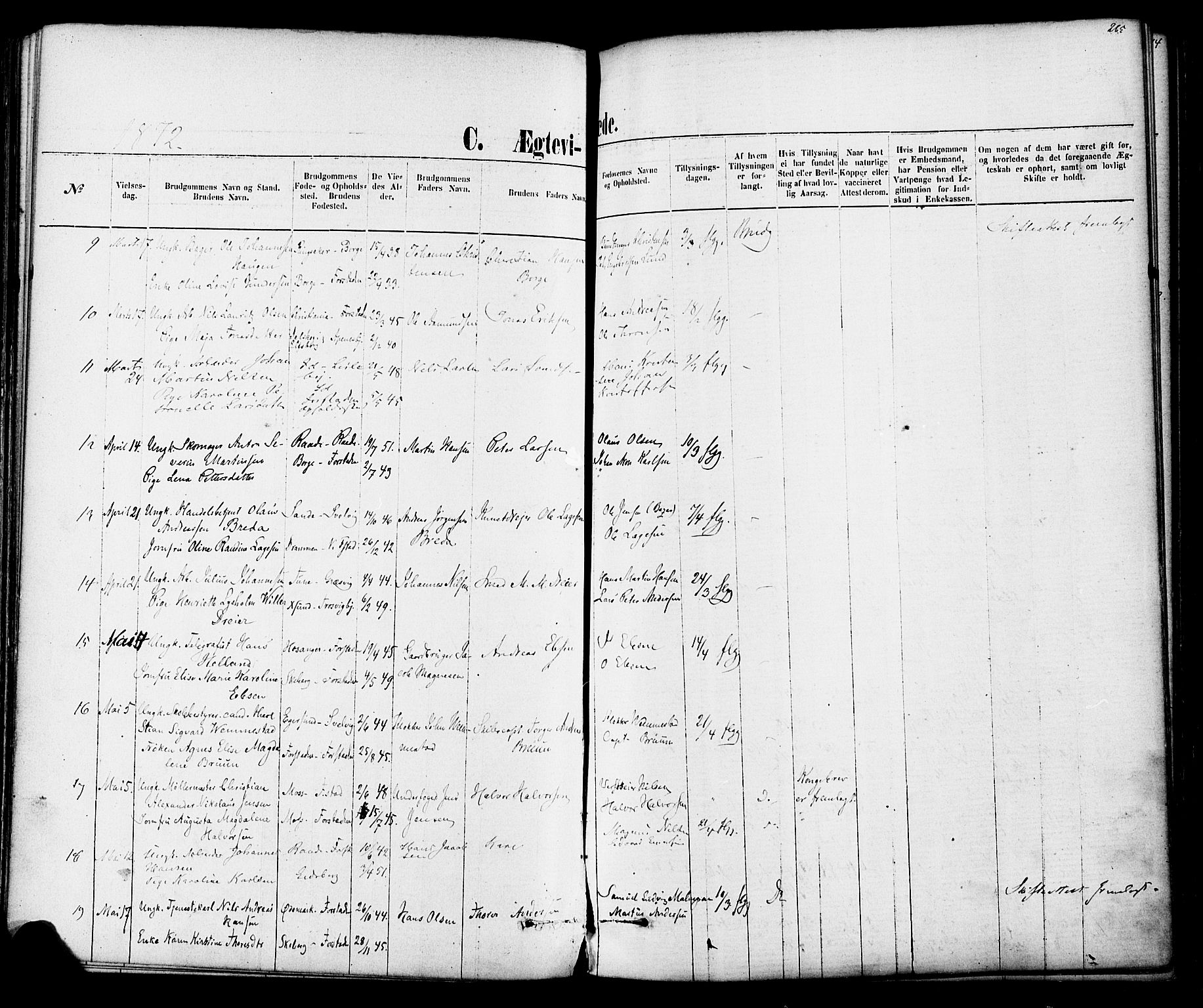 Fredrikstad domkirkes prestekontor Kirkebøker, AV/SAO-A-10906/F/Fa/L0001: Parish register (official) no. 1, 1871-1878, p. 265