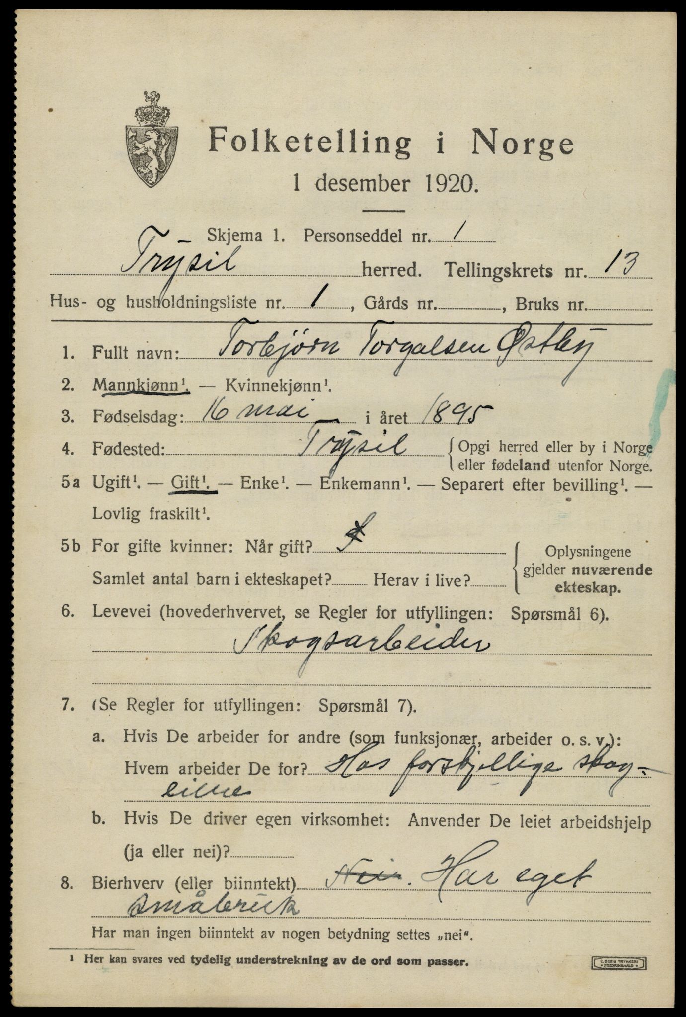 SAH, 1920 census for Trysil, 1920, p. 7631