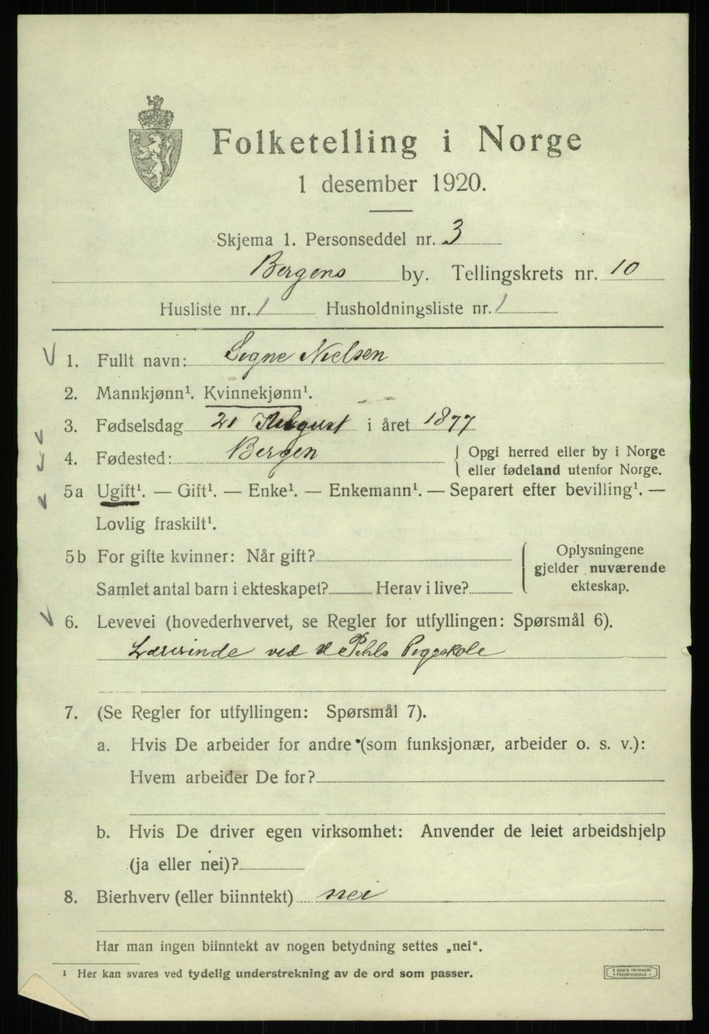 SAB, 1920 census for Bergen, 1920, p. 71347