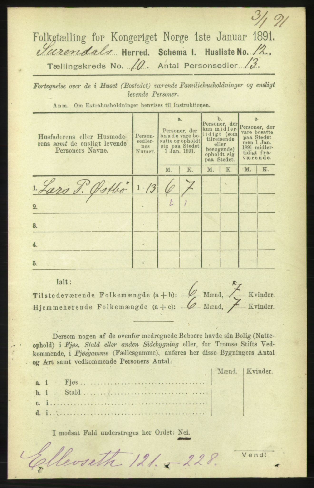 RA, 1891 census for 1566 Surnadal, 1891, p. 2516