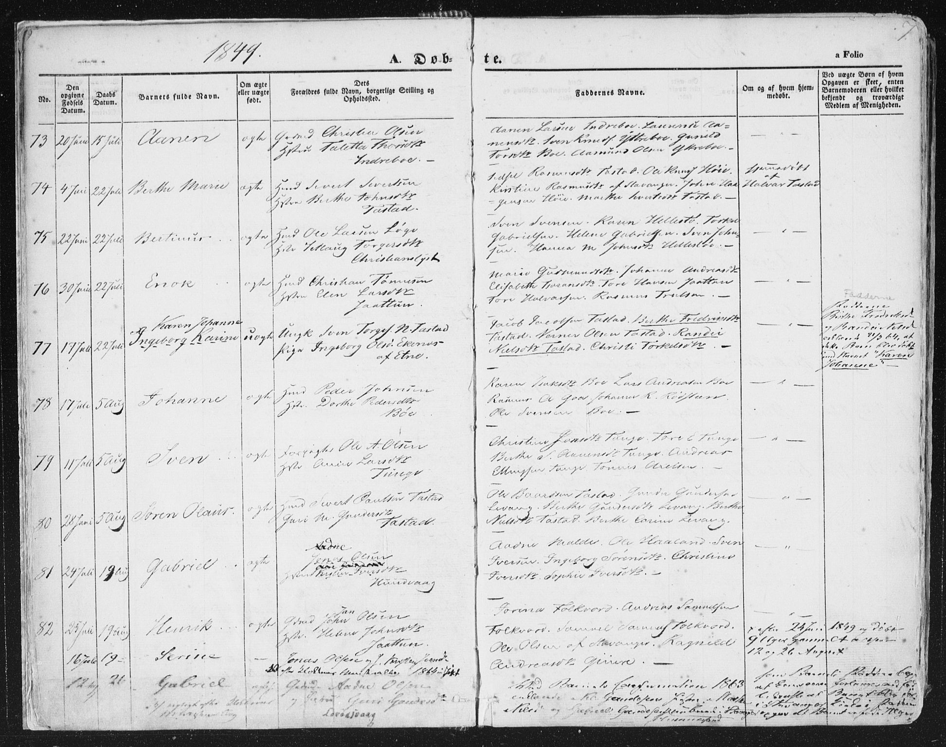 Hetland sokneprestkontor, AV/SAST-A-101826/30/30BA/L0002: Parish register (official) no. A 2, 1849-1869, p. 7