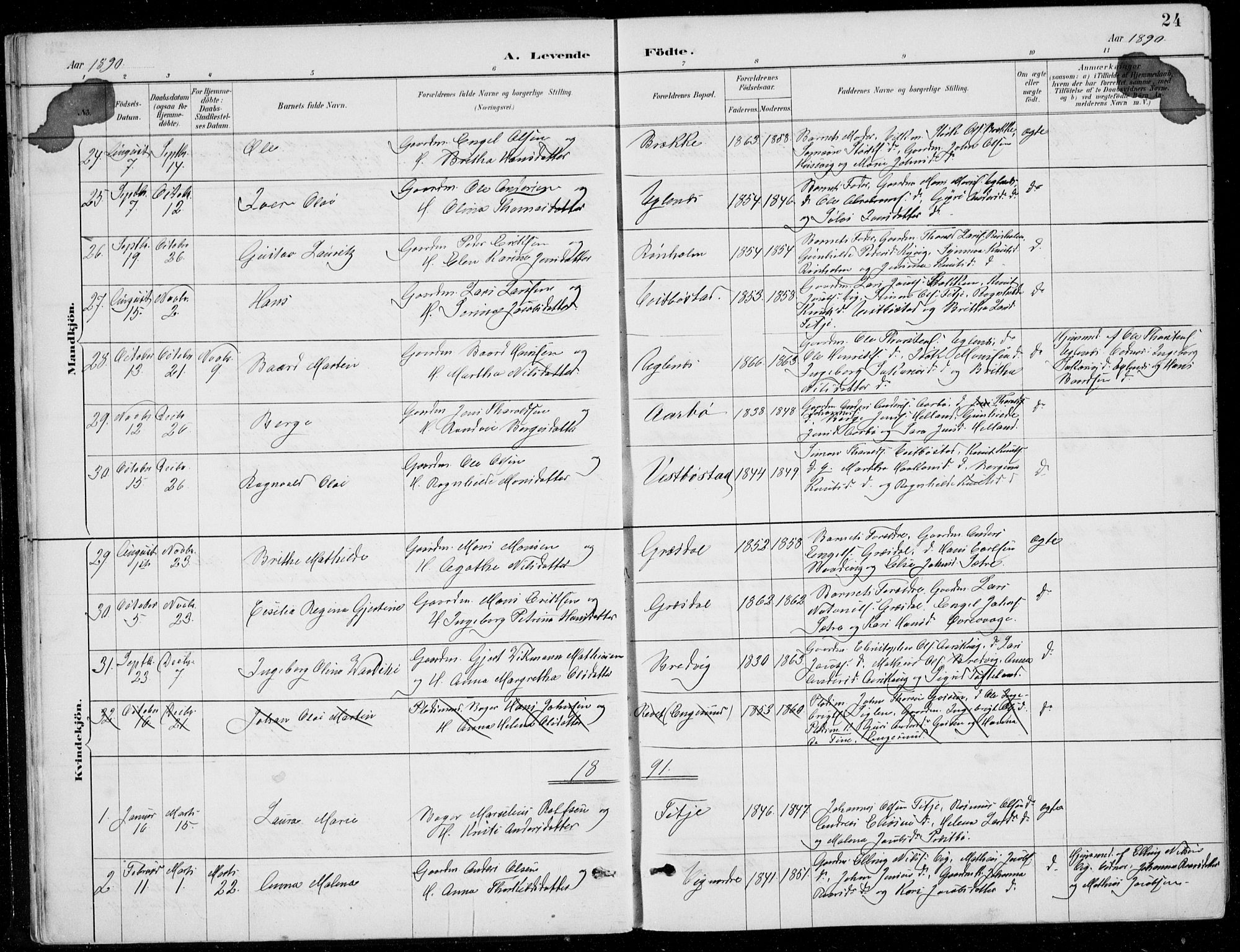 Fitjar sokneprestembete, AV/SAB-A-99926: Parish register (copy) no. A 2, 1887-1906, p. 24