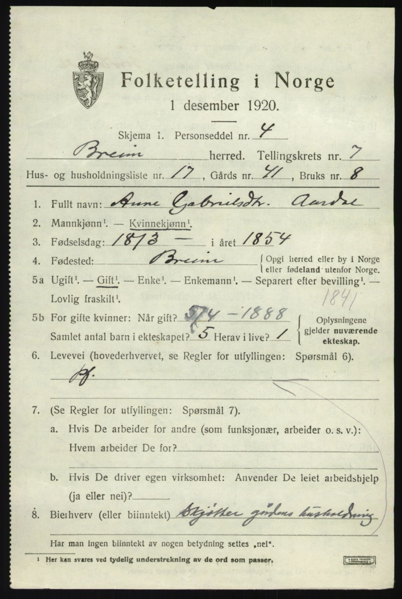 SAB, 1920 census for Breim, 1920, p. 4041