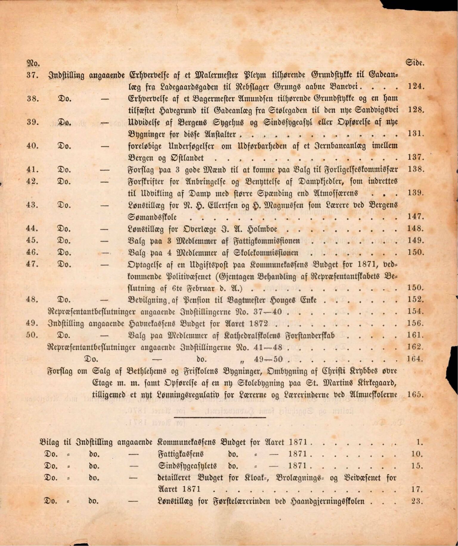 Bergen kommune. Formannskapet, BBA/A-0003/Ad/L0026: Bergens Kommuneforhandlinger, 1871