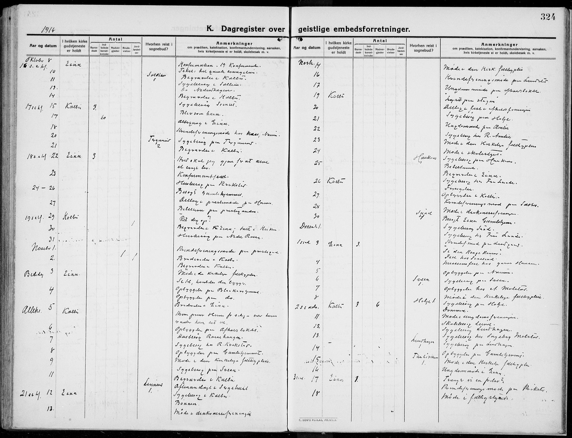 Kolbu prestekontor, AV/SAH-PREST-110/H/Ha/Haa/L0002: Parish register (official) no. 2, 1912-1926, p. 324