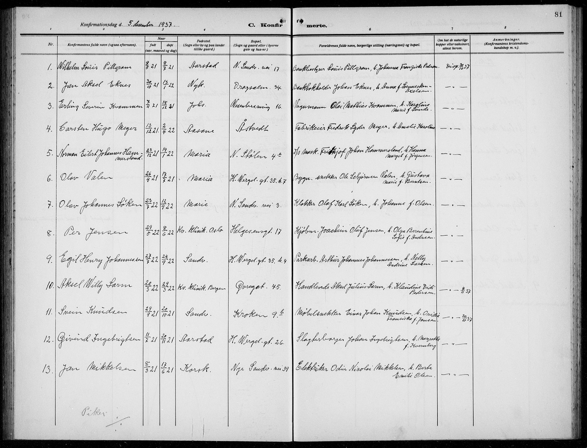 Mariakirken Sokneprestembete, AV/SAB-A-76901/H/Hab/L0010: Parish register (copy) no. A 10, 1920-1937, p. 81