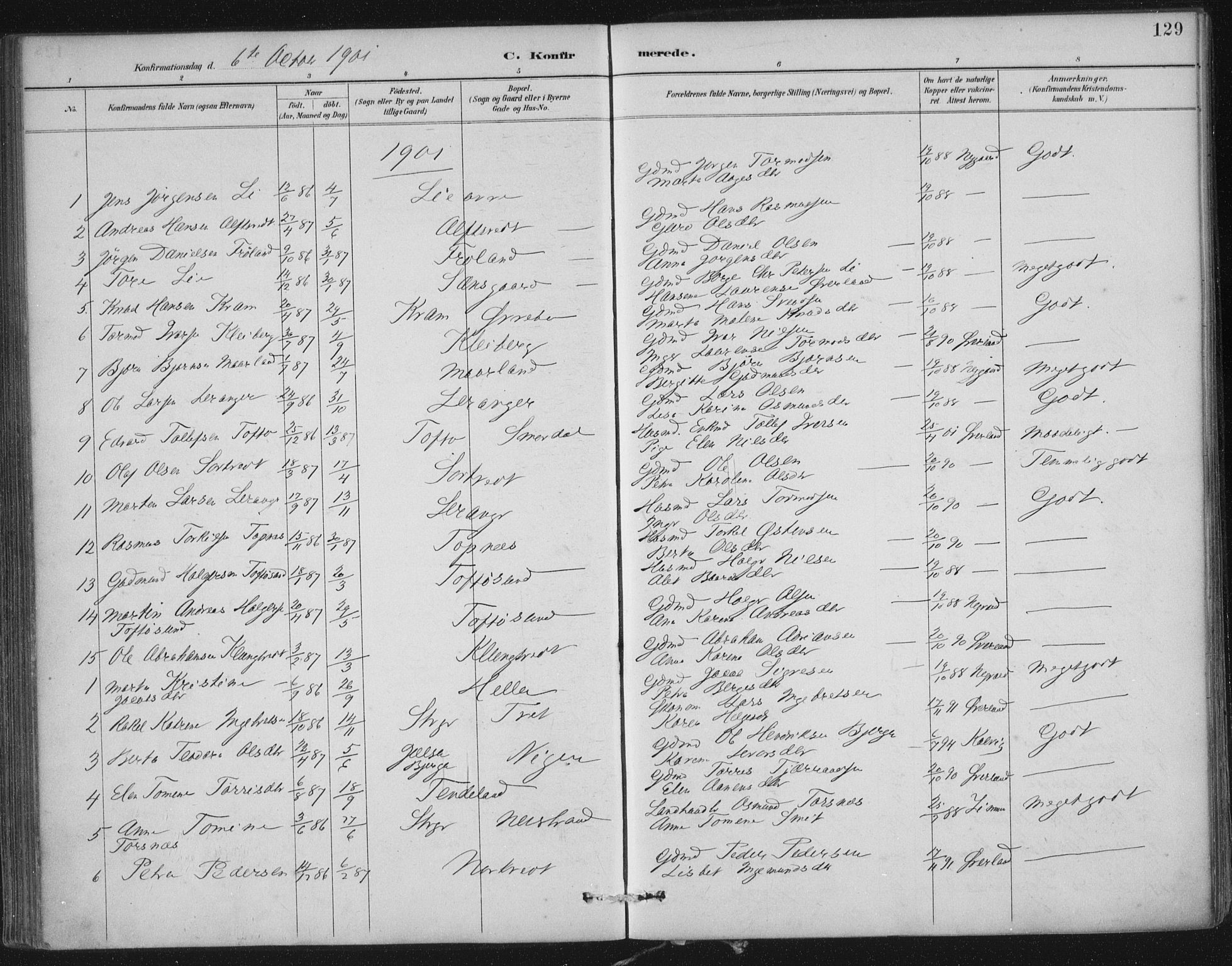 Nedstrand sokneprestkontor, SAST/A-101841/01/IV: Parish register (official) no. A 12, 1887-1915, p. 129