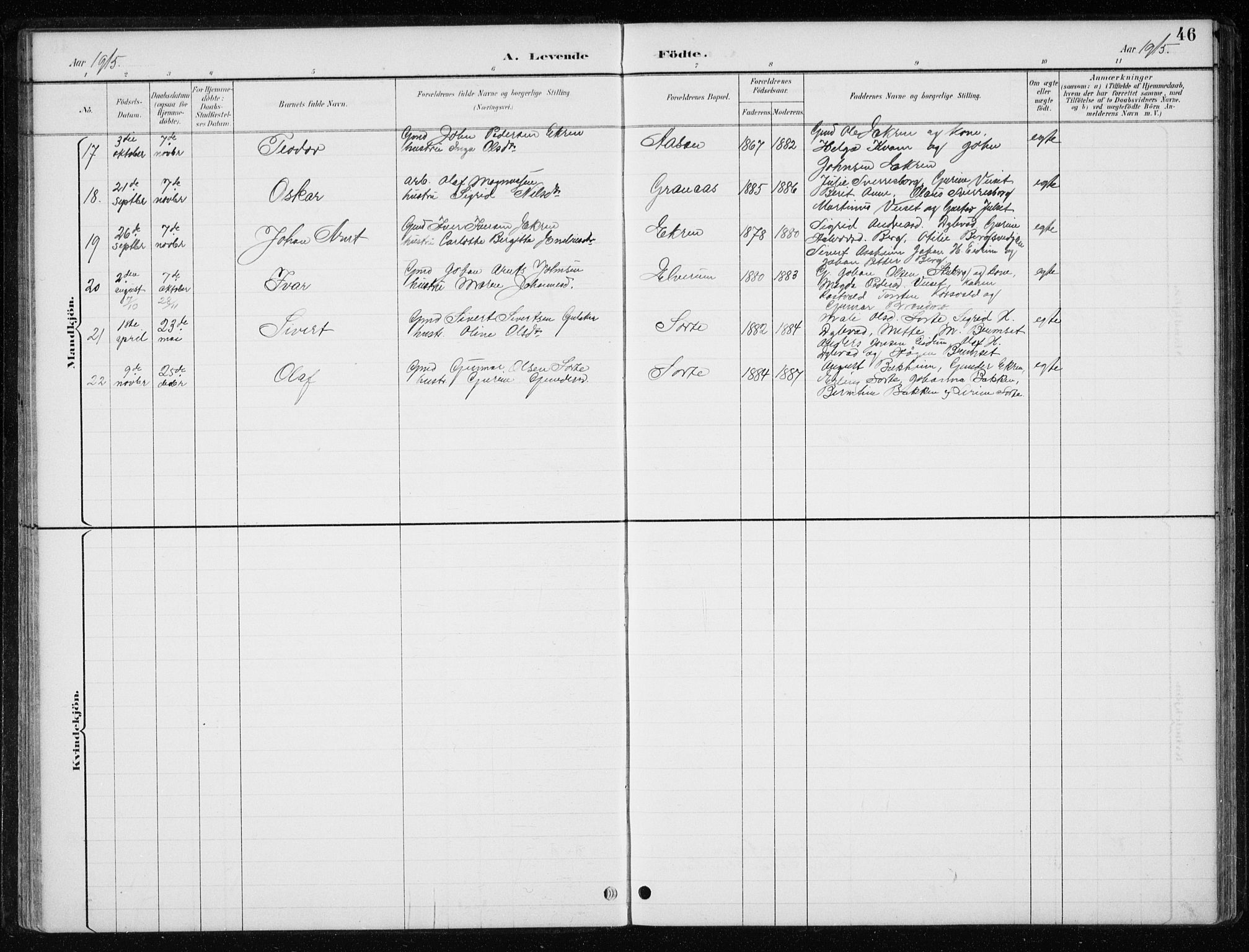 Ministerialprotokoller, klokkerbøker og fødselsregistre - Nord-Trøndelag, SAT/A-1458/710/L0096: Parish register (copy) no. 710C01, 1892-1925, p. 46