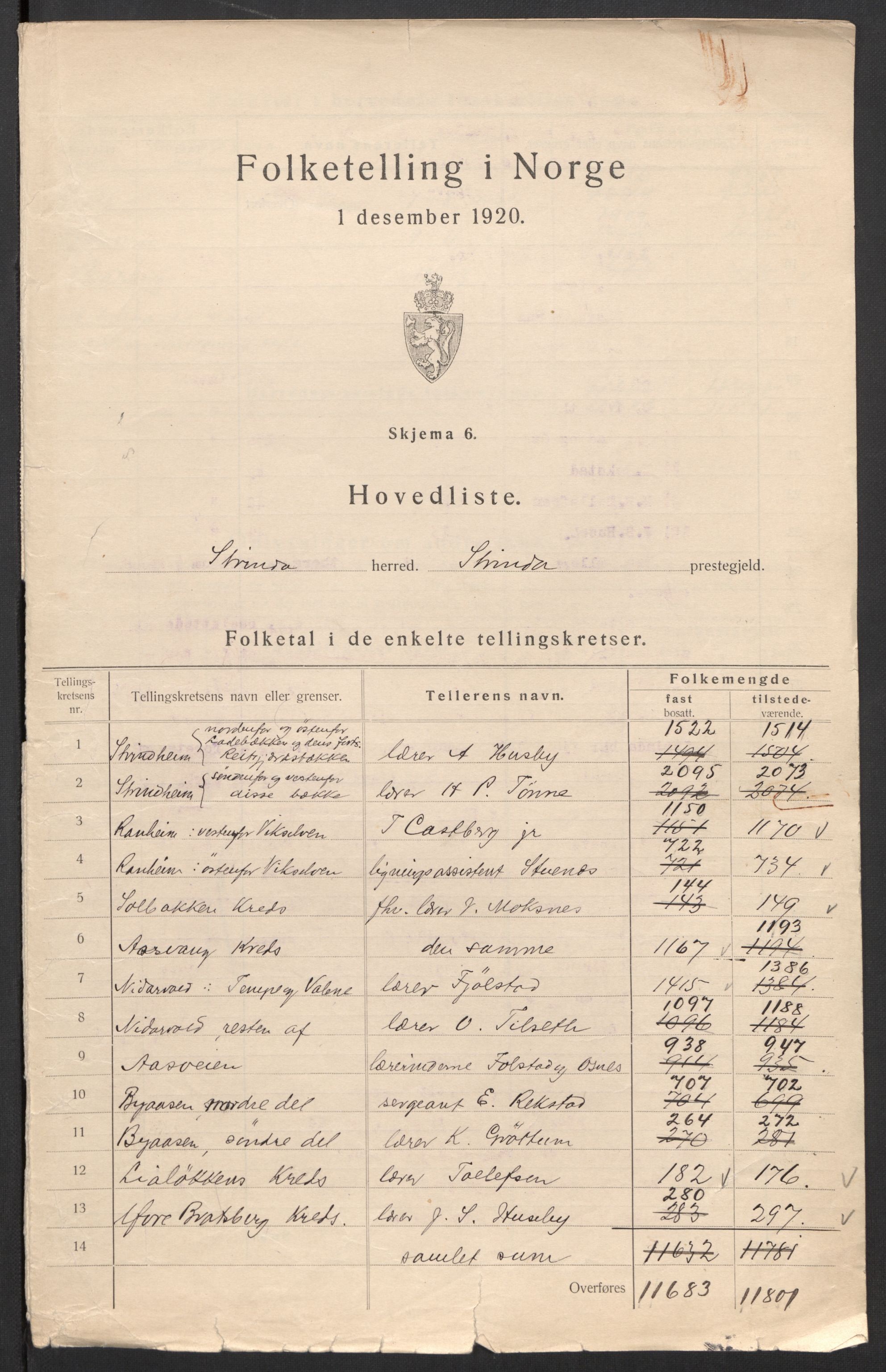 SAT, 1920 census for Strinda, 1920, p. 4