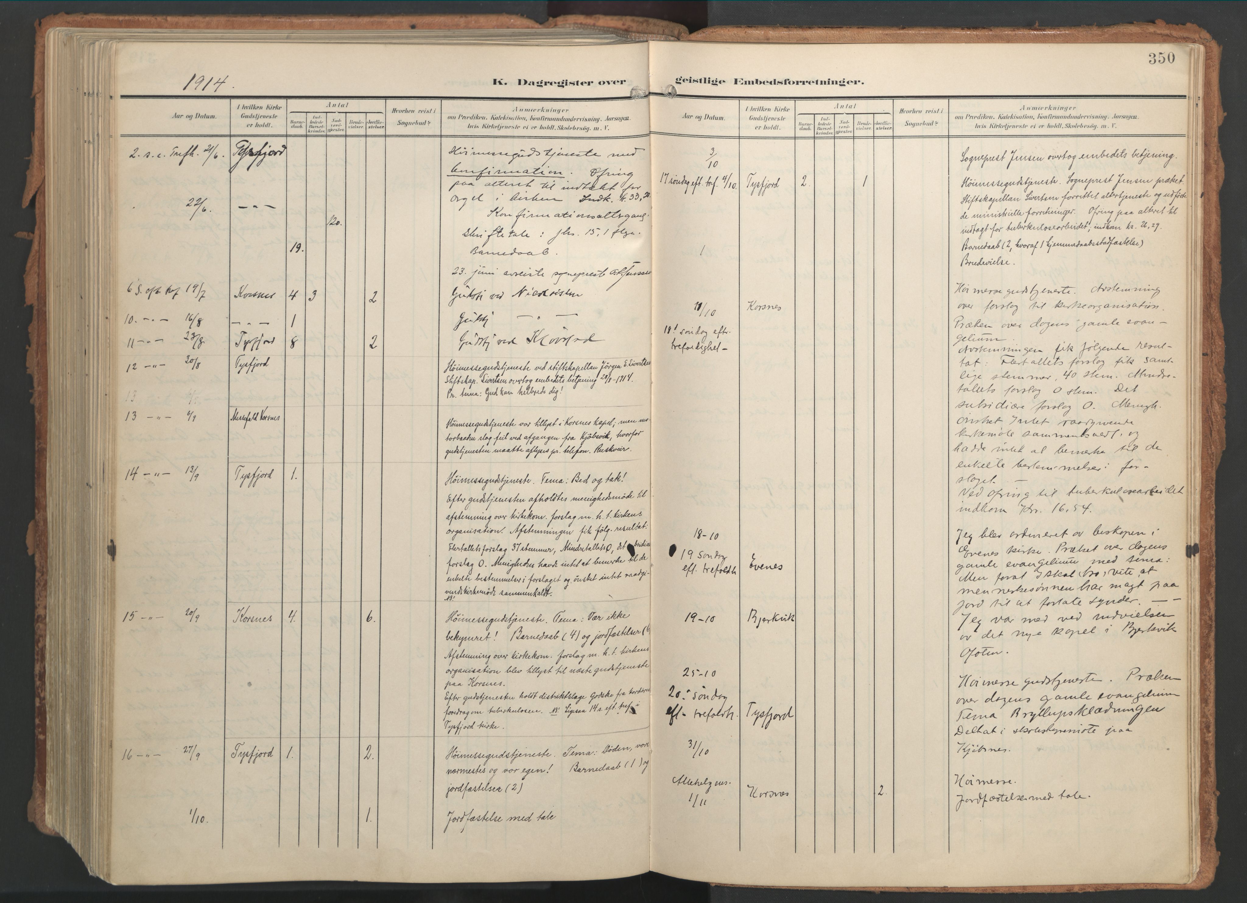 Ministerialprotokoller, klokkerbøker og fødselsregistre - Nordland, AV/SAT-A-1459/861/L0871: Parish register (official) no. 861A06, 1903-1916, p. 350