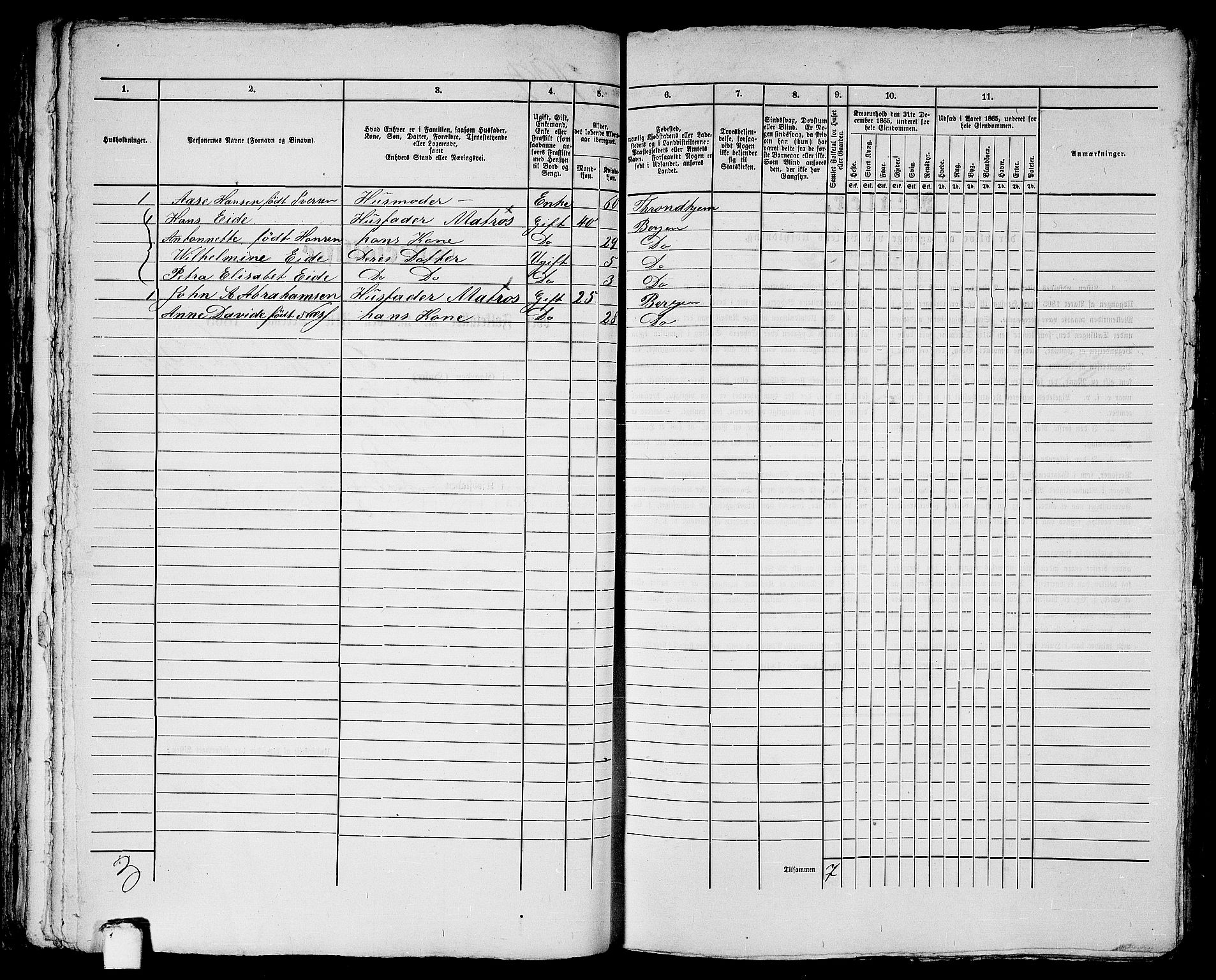 RA, 1865 census for Bergen, 1865, p. 1646