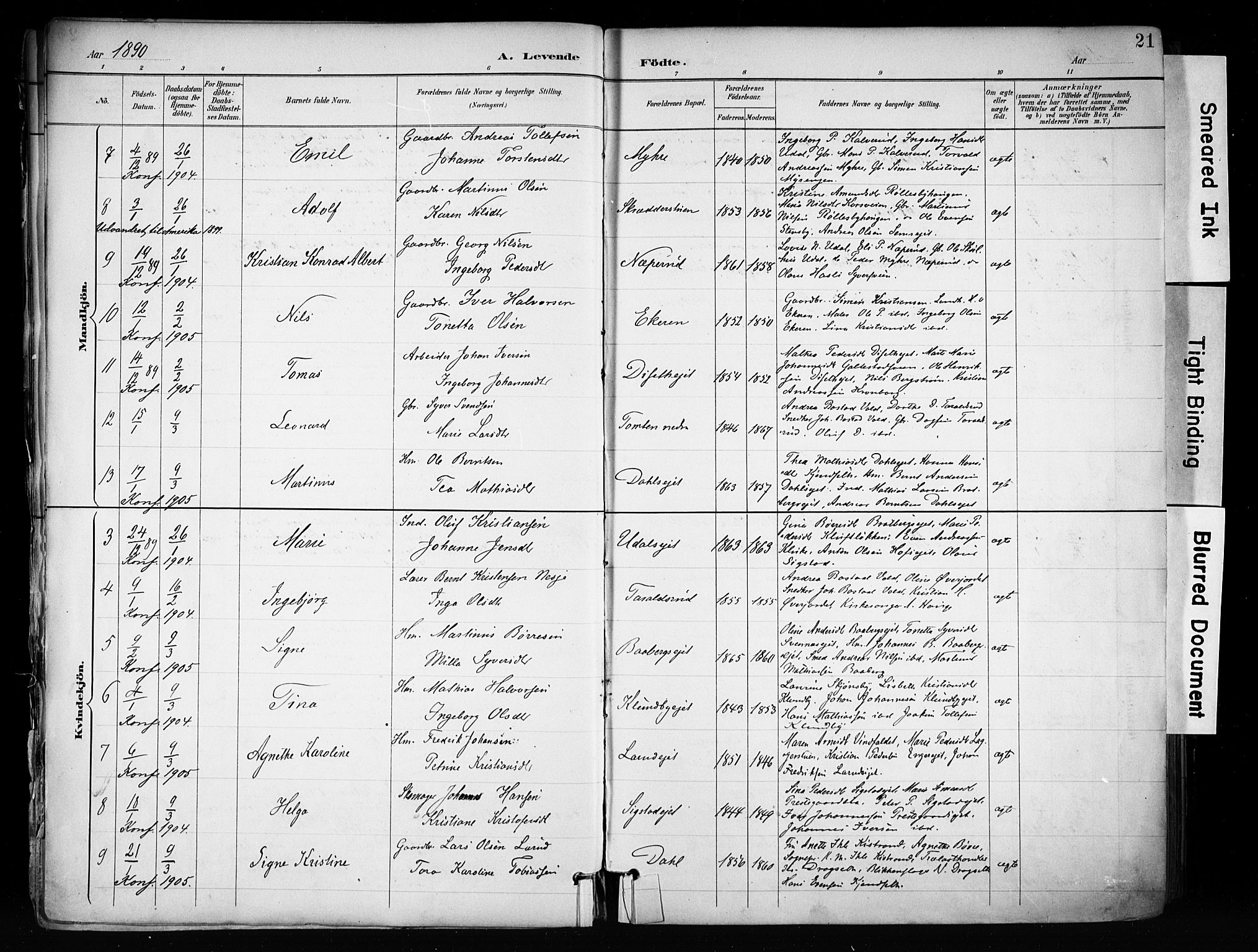 Biri prestekontor, AV/SAH-PREST-096/H/Ha/Haa/L0009: Parish register (official) no. 9, 1887-1900, p. 21