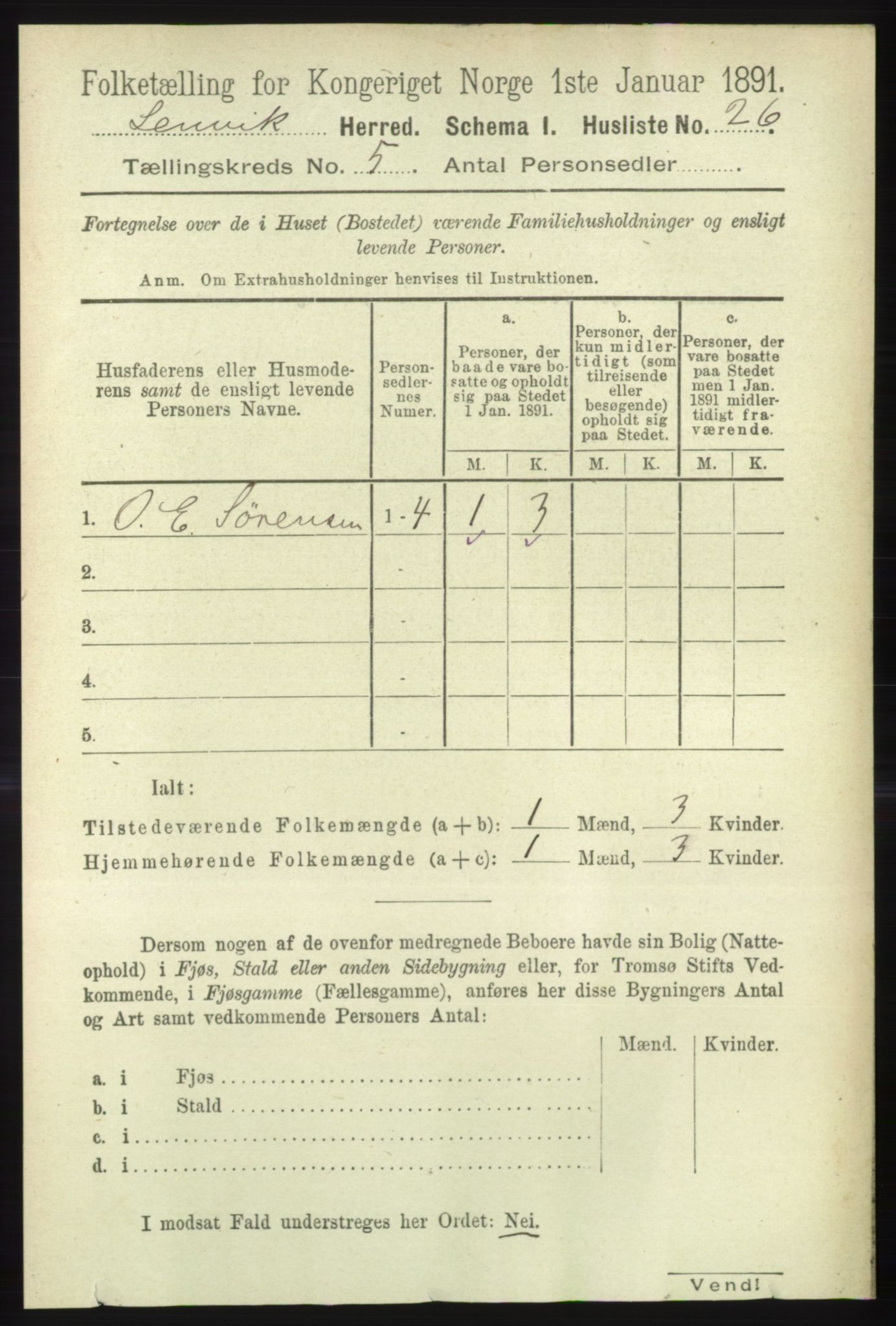 RA, 1891 census for 1931 Lenvik, 1891, p. 2485