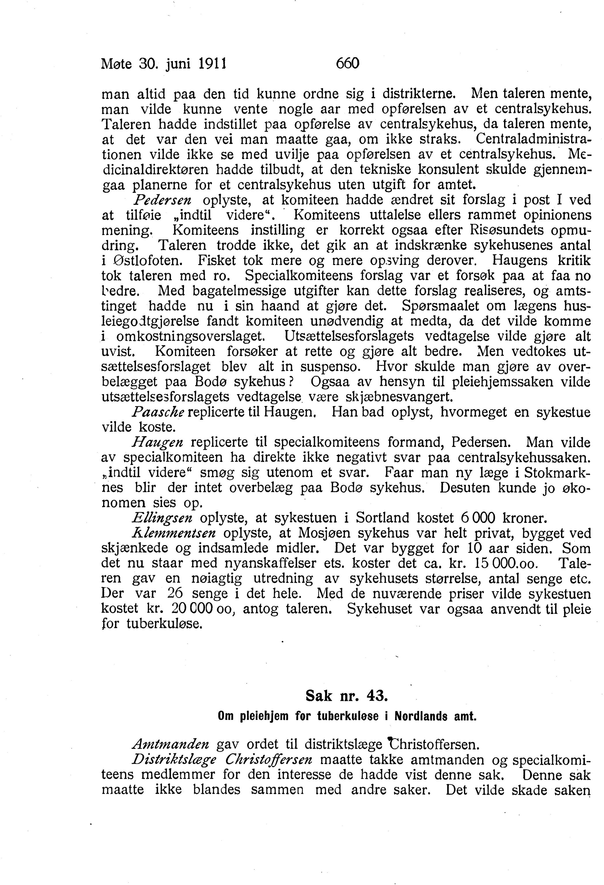 Nordland Fylkeskommune. Fylkestinget, AIN/NFK-17/176/A/Ac/L0034: Fylkestingsforhandlinger 1911, 1911