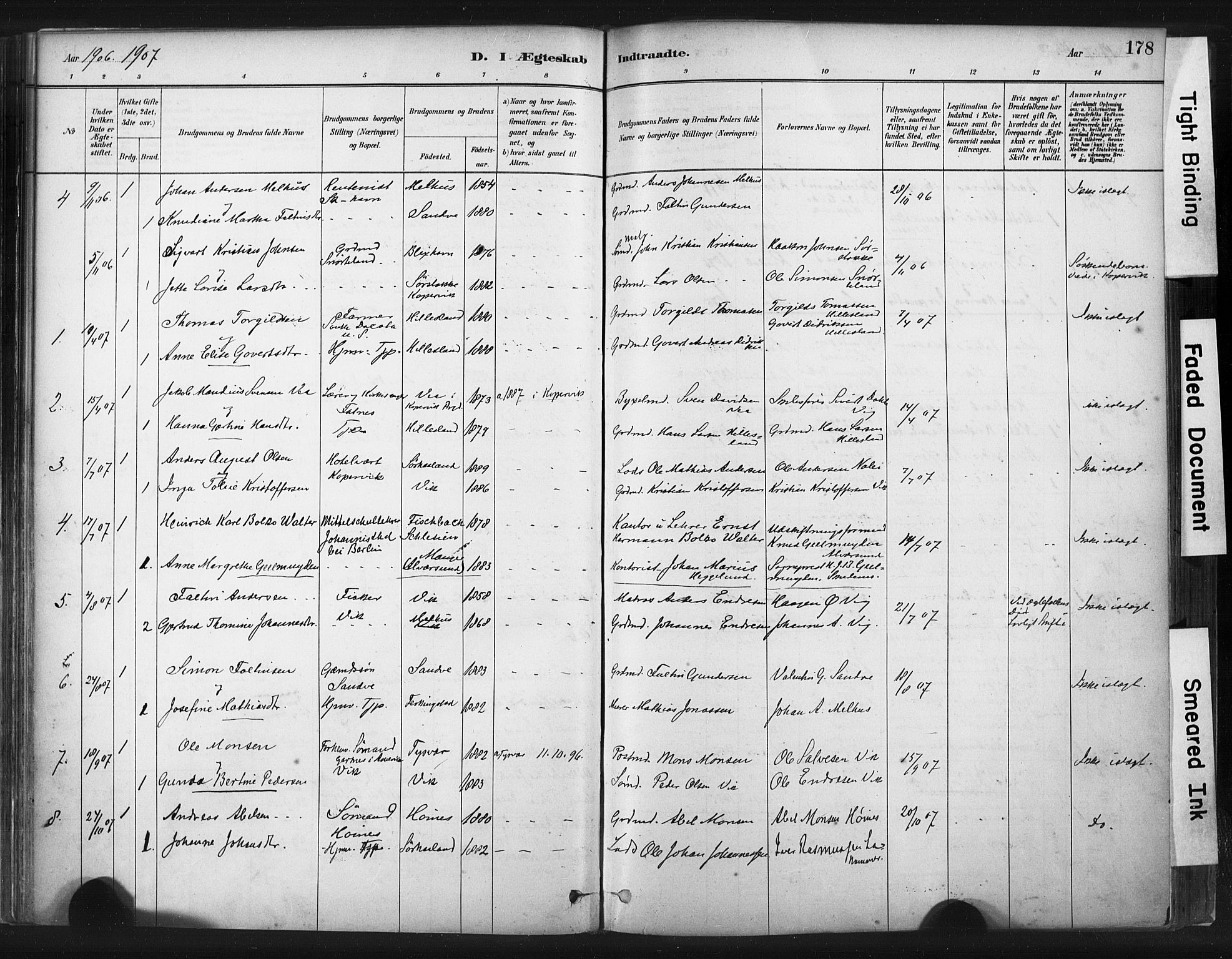 Skudenes sokneprestkontor, AV/SAST-A -101849/H/Ha/Haa/L0009: Parish register (official) no. A 6, 1882-1912, p. 178