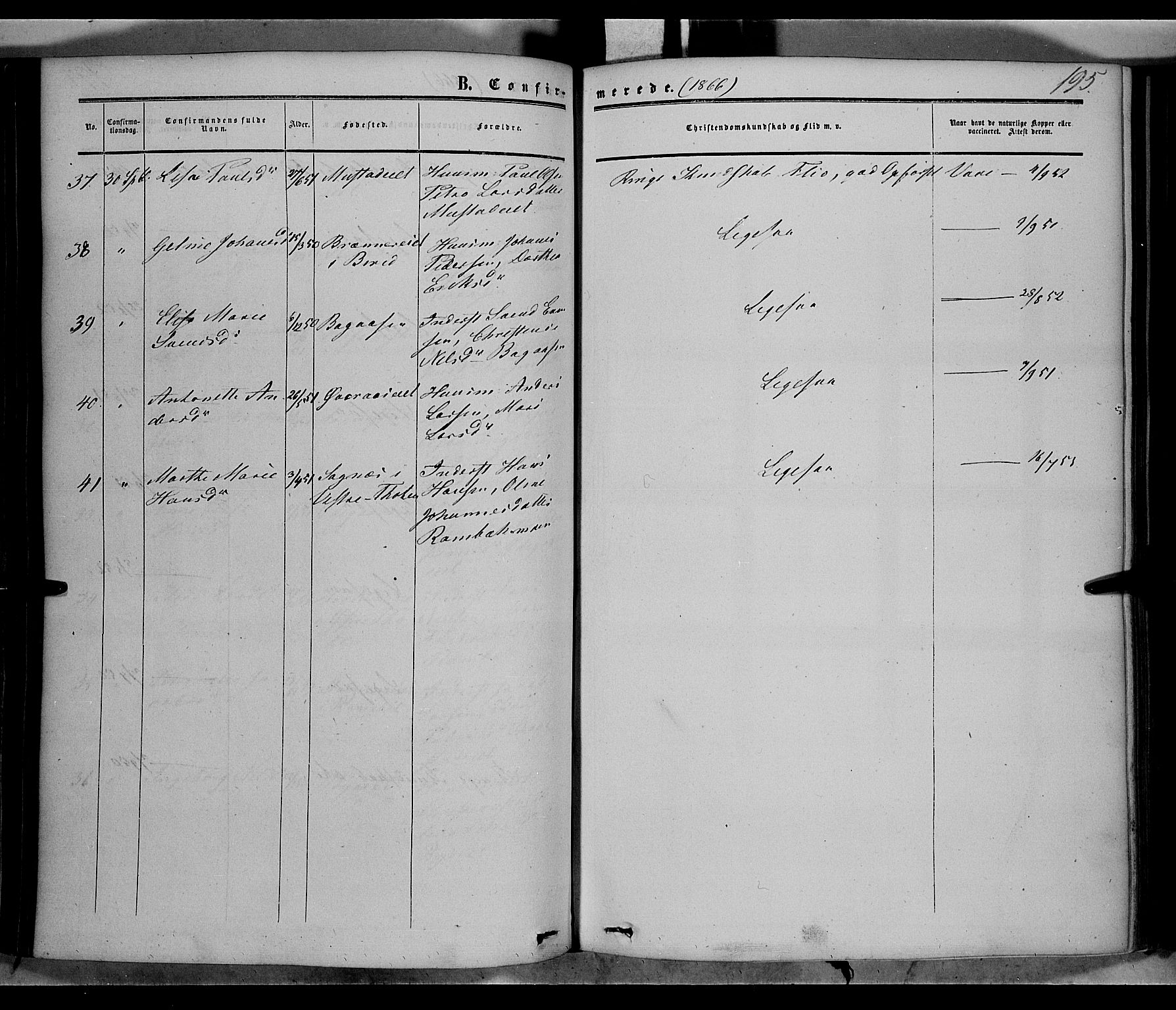 Vardal prestekontor, AV/SAH-PREST-100/H/Ha/Haa/L0006: Parish register (official) no. 6, 1854-1866, p. 195