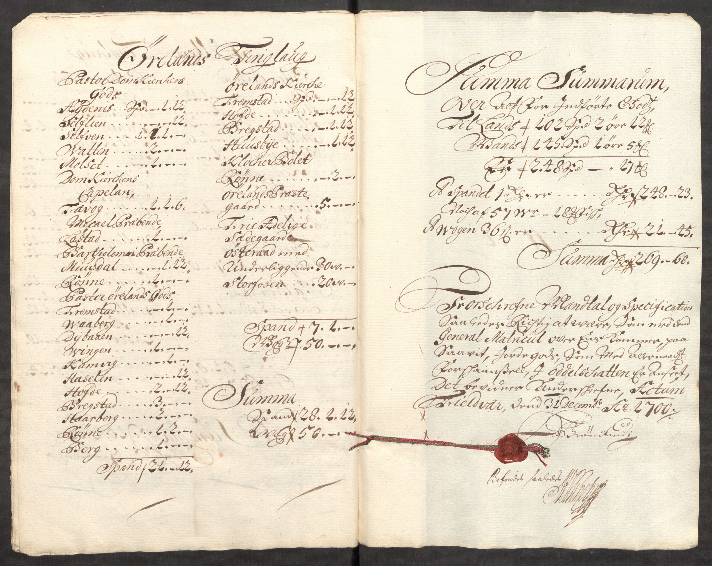 Rentekammeret inntil 1814, Reviderte regnskaper, Fogderegnskap, AV/RA-EA-4092/R57/L3854: Fogderegnskap Fosen, 1700-1701, p. 170