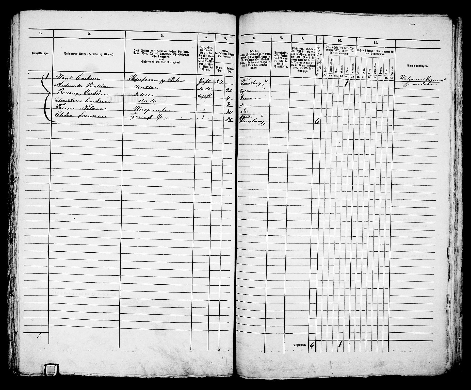 RA, 1865 census for Bragernes in Drammen, 1865, p. 1170