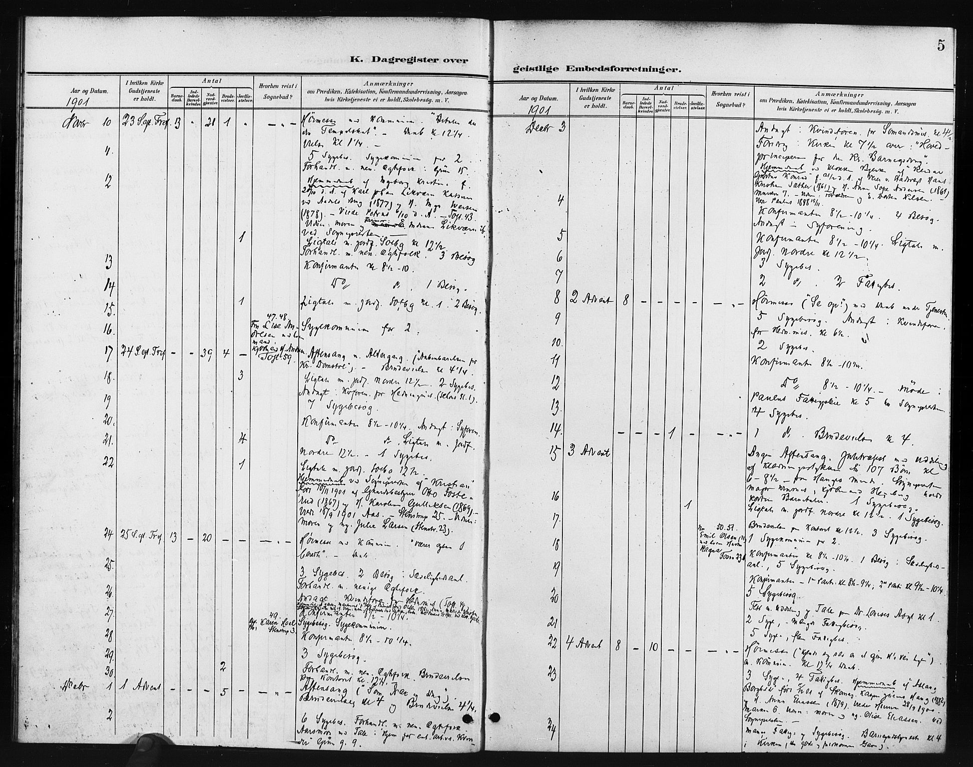 Paulus prestekontor Kirkebøker, AV/SAO-A-10871/I/Ia/L0001: Diary records no. I 1, 1901-1913, p. 5