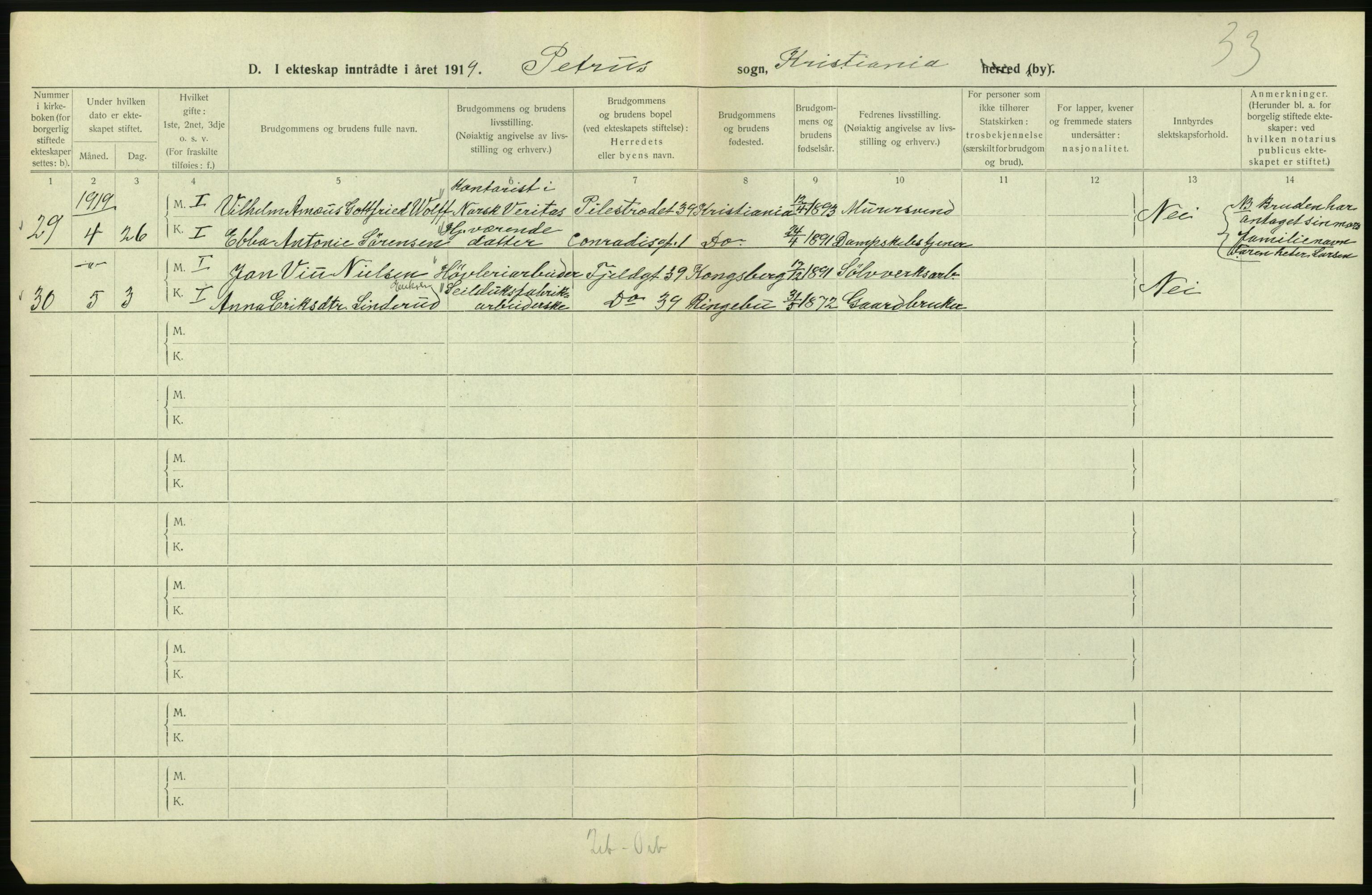 Statistisk sentralbyrå, Sosiodemografiske emner, Befolkning, AV/RA-S-2228/D/Df/Dfb/Dfbi/L0009: Kristiania: Gifte, 1919, p. 428