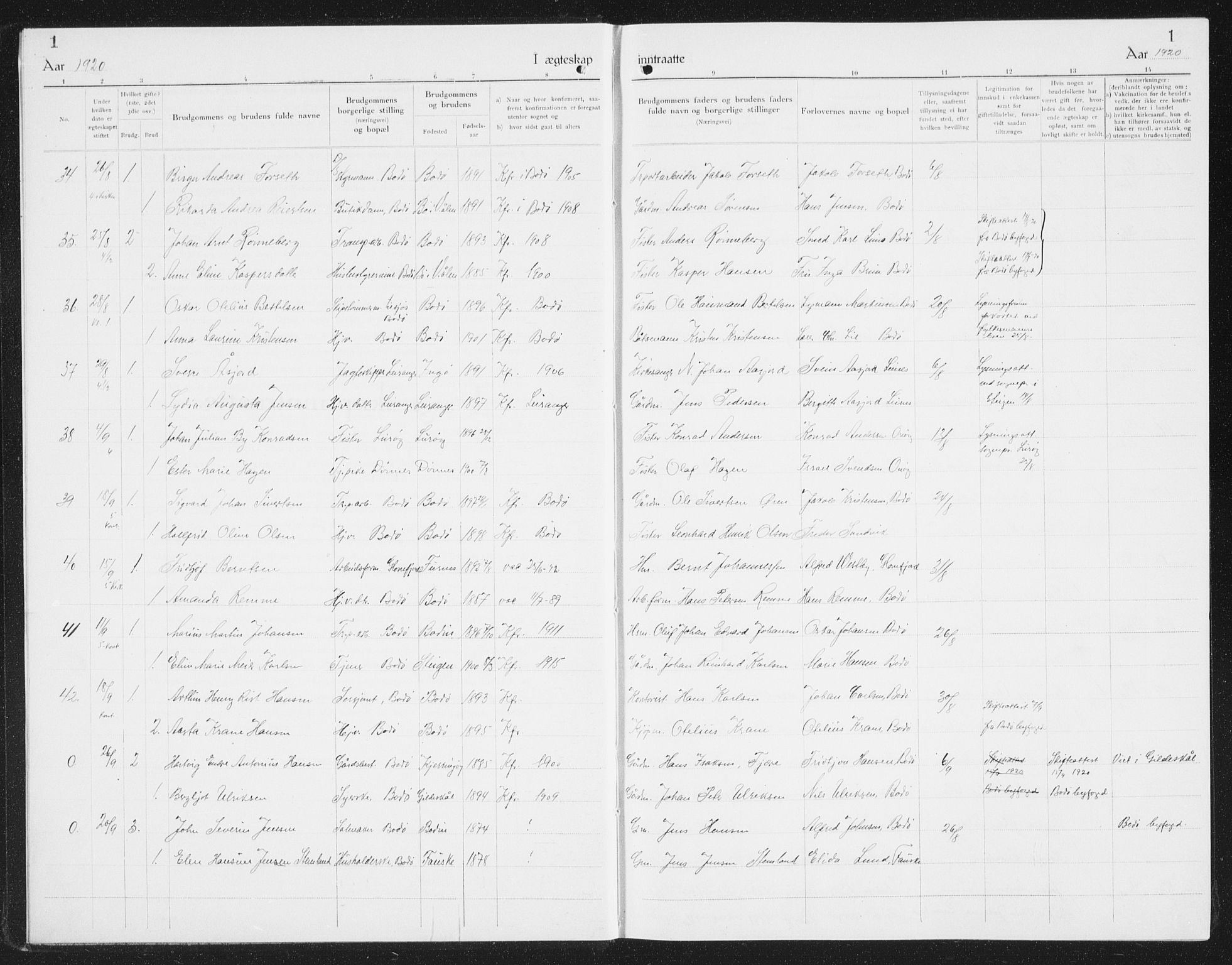 Ministerialprotokoller, klokkerbøker og fødselsregistre - Nordland, SAT/A-1459/801/L0036: Parish register (copy) no. 801C11, 1920-1934, p. 1